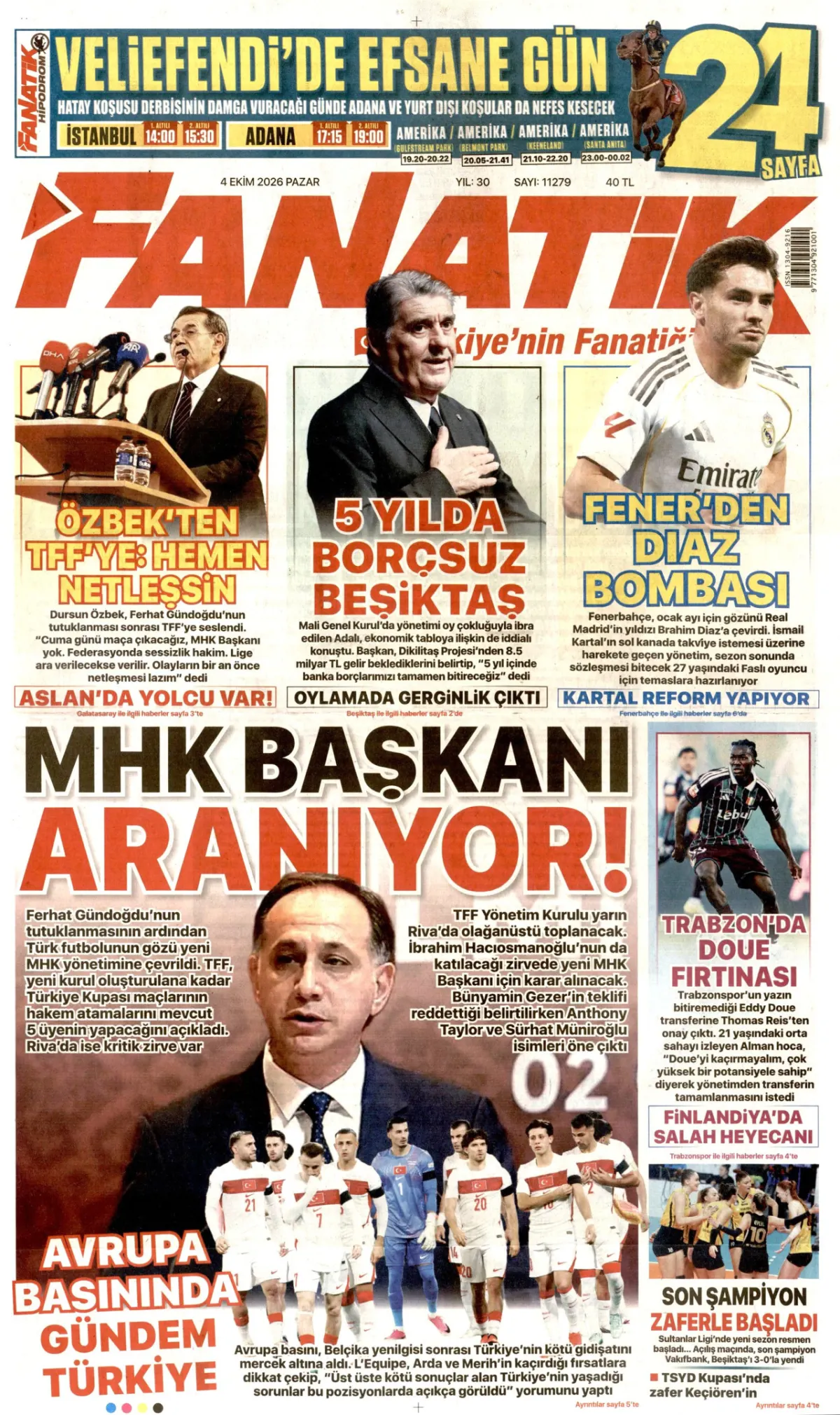Fanatik birinci sayfa manşeti (05 Ekim 2026)