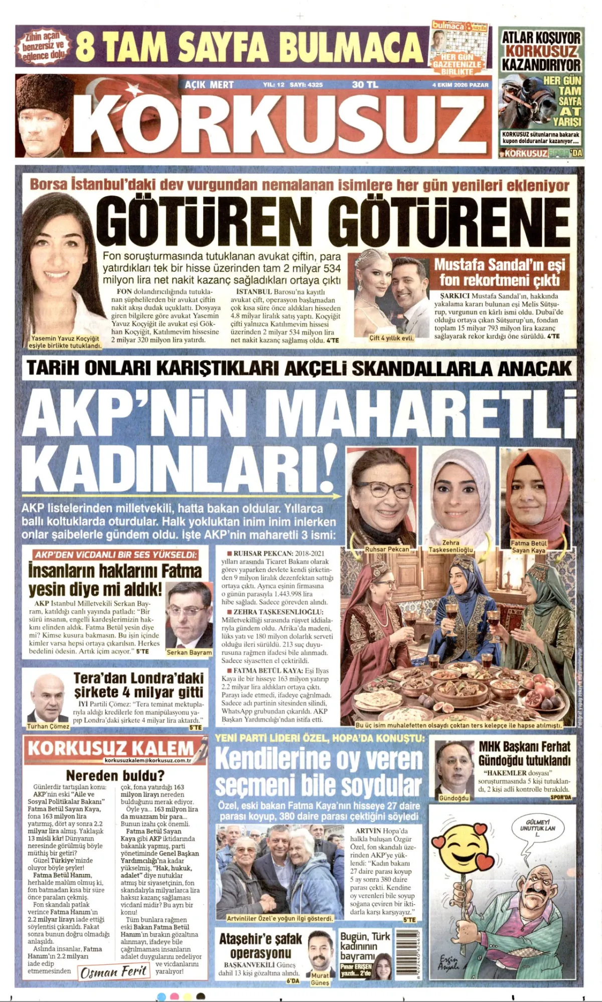 Korkusuz birinci sayfa manşeti (05 Ekim 2026)