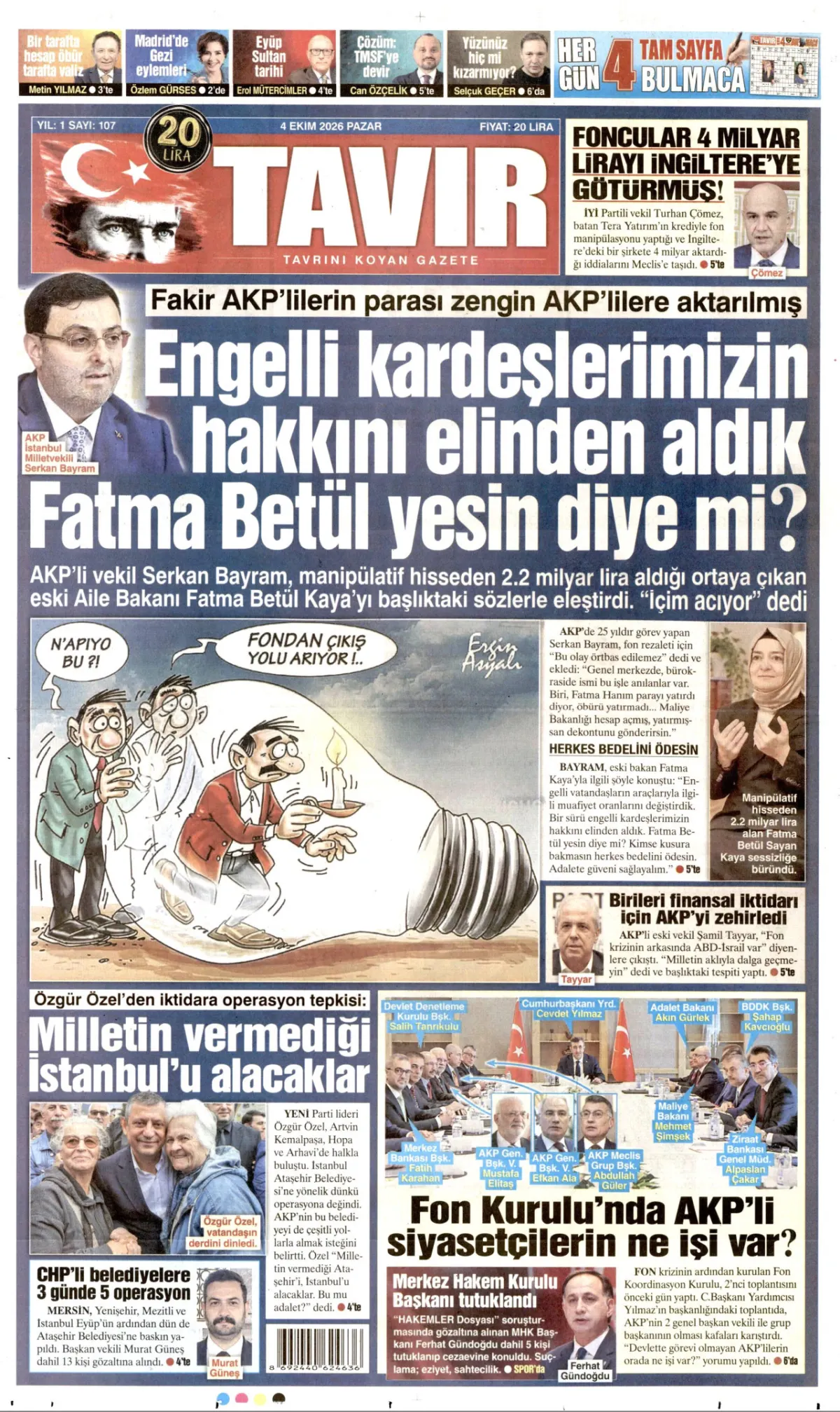 Tavır birinci sayfa manşeti (05 Ekim 2026)