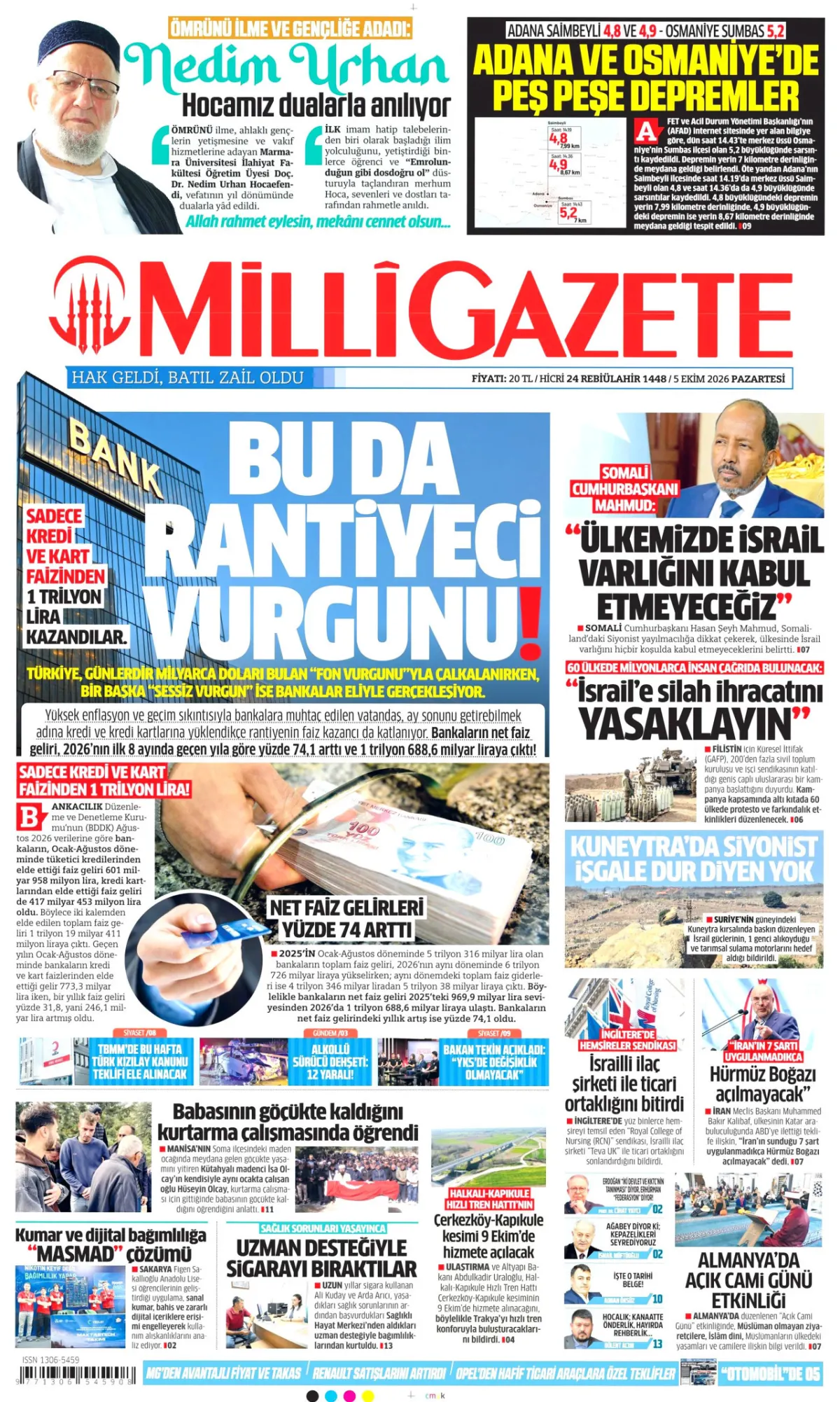 Milli birinci sayfa manşeti (05 Ekim 2026)