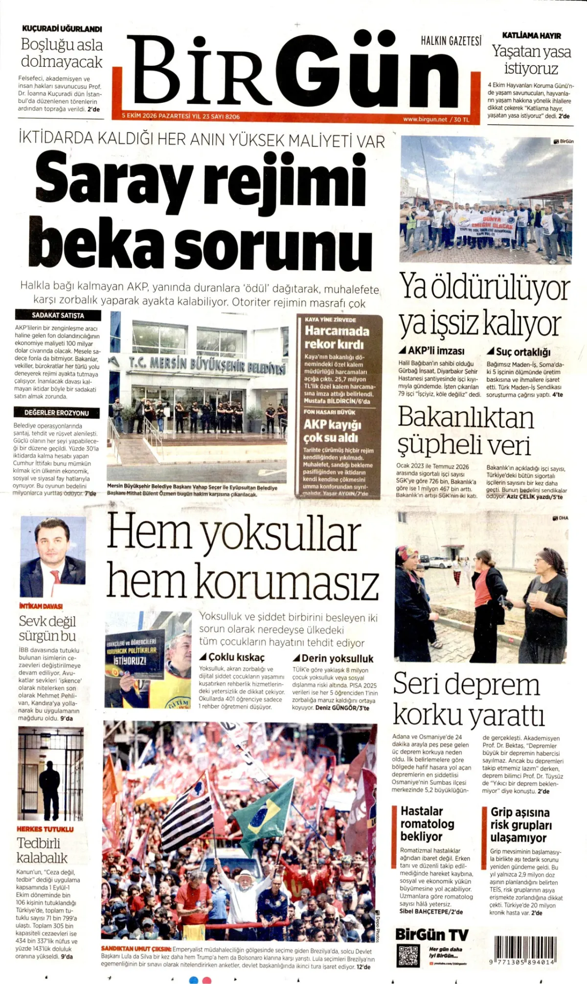 BirGün birinci sayfa manşeti (05 Ekim 2026)