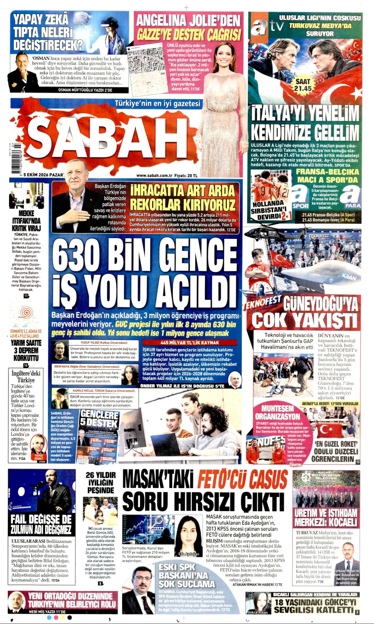 Sabah birinci sayfa manşeti (06 Ekim 2026)