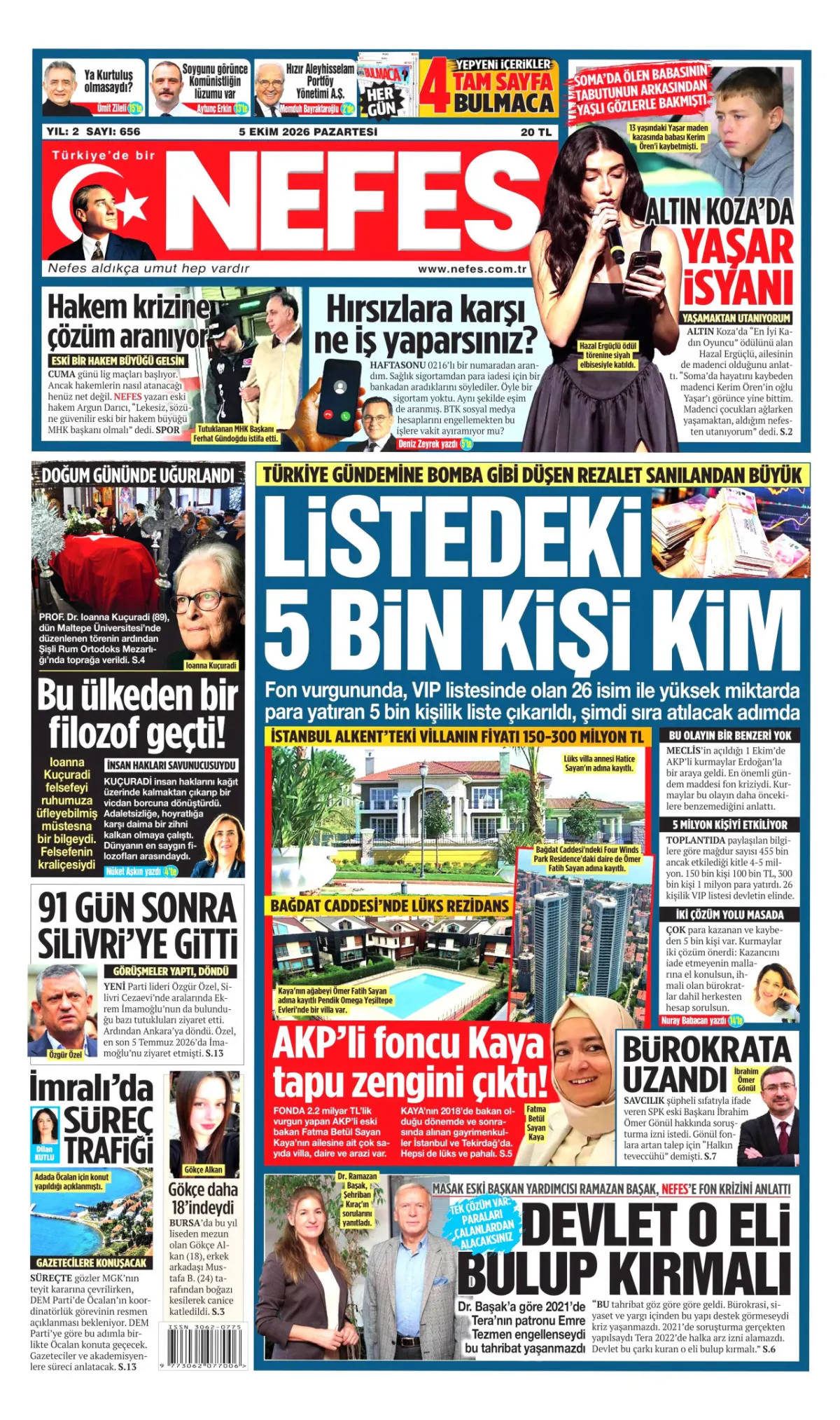 Nefes birinci sayfa manşeti (06 Ekim 2026)