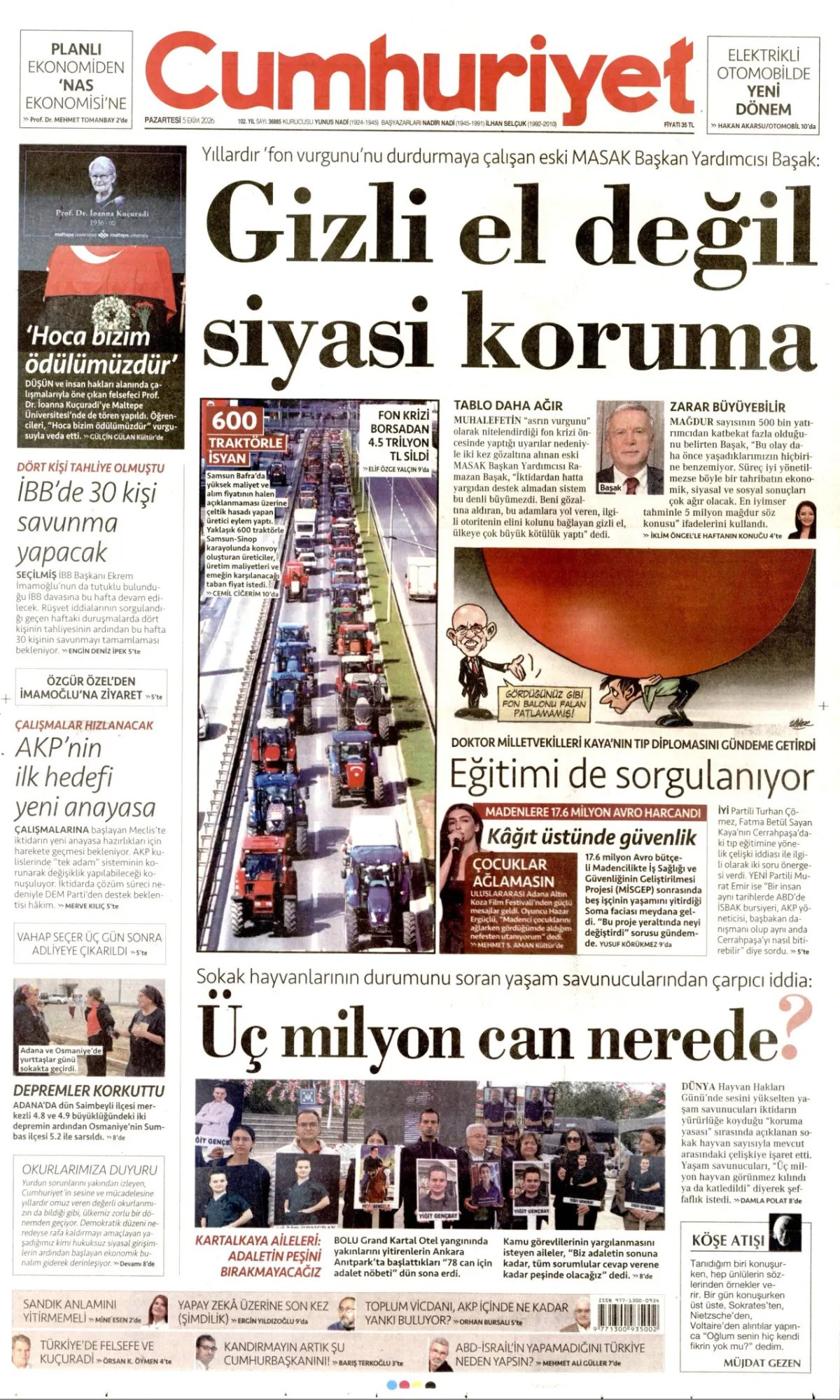Cumhuriyet birinci sayfa manşeti (06 Ekim 2026)