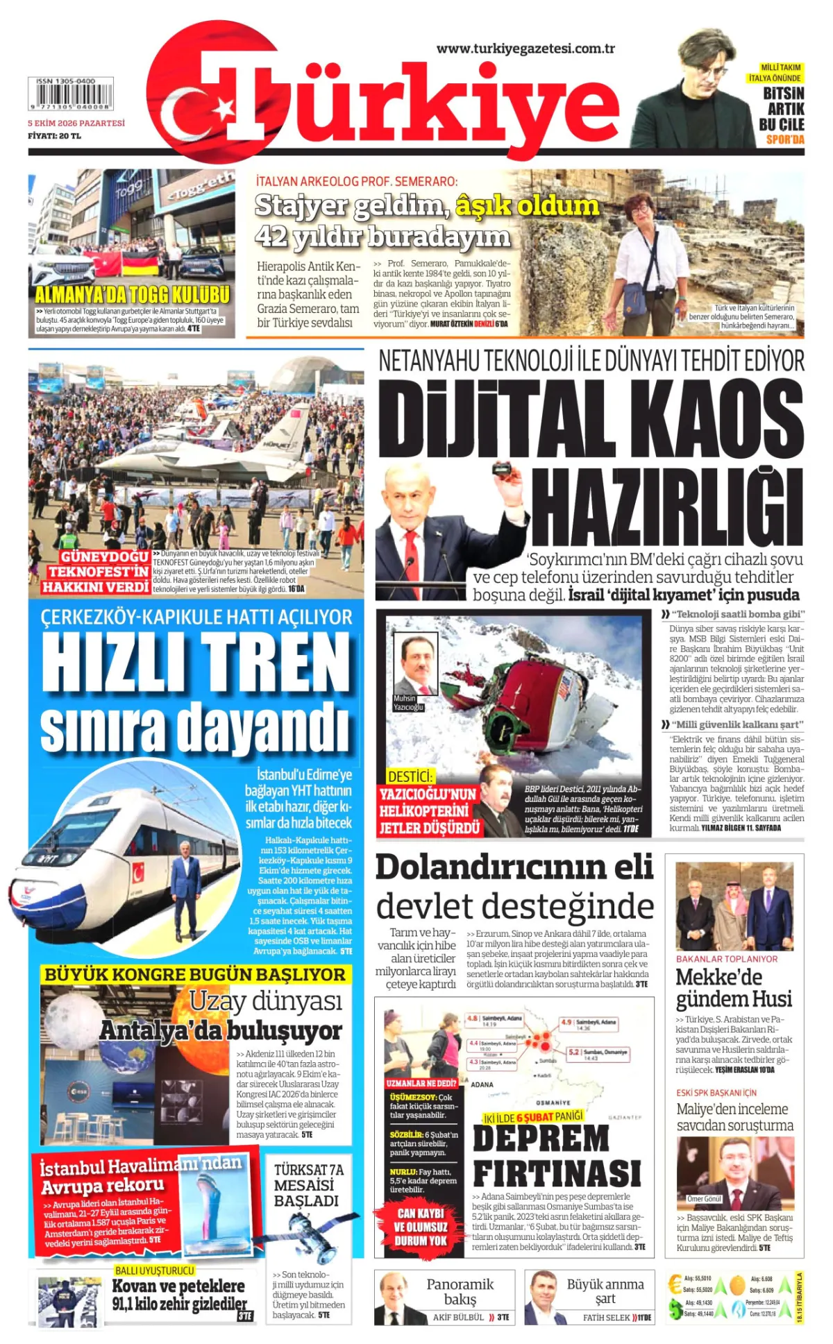 Türkiye birinci sayfa manşeti (06 Ekim 2026)