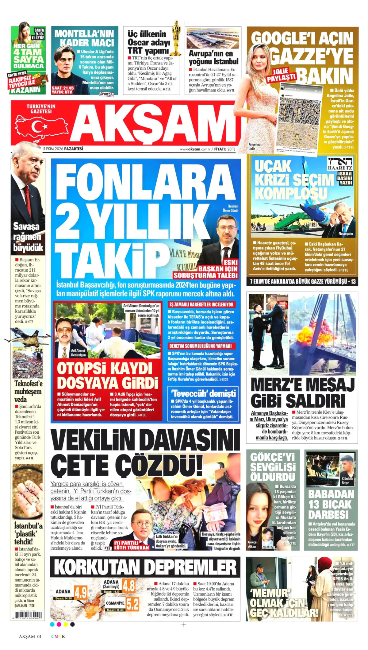 Akşam birinci sayfa manşeti (06 Ekim 2026)