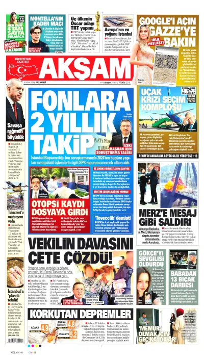 Akşam manşeti