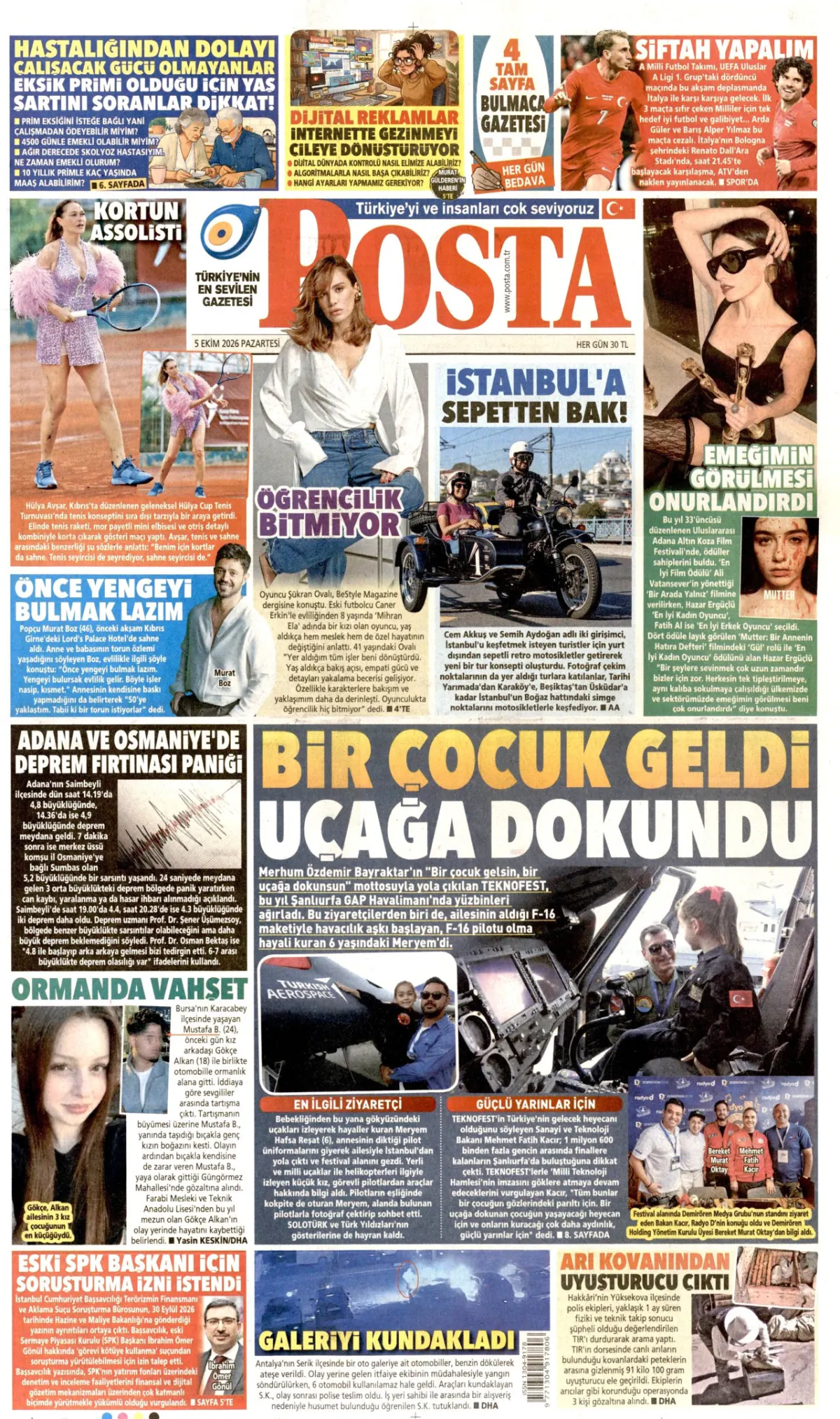 Posta birinci sayfa manşeti (06 Ekim 2026)