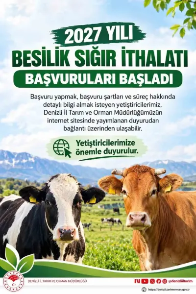 Denizli ve Türkiye Genelinde 2027 Yılı Besilik Sığır İthalatı Başvuruları Başladı
