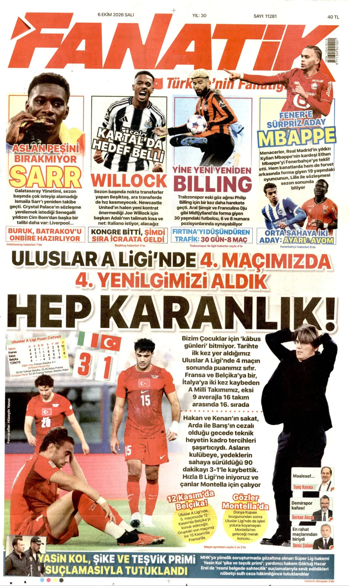 Fanatik birinci sayfa manşeti (06 Ekim 2026)
