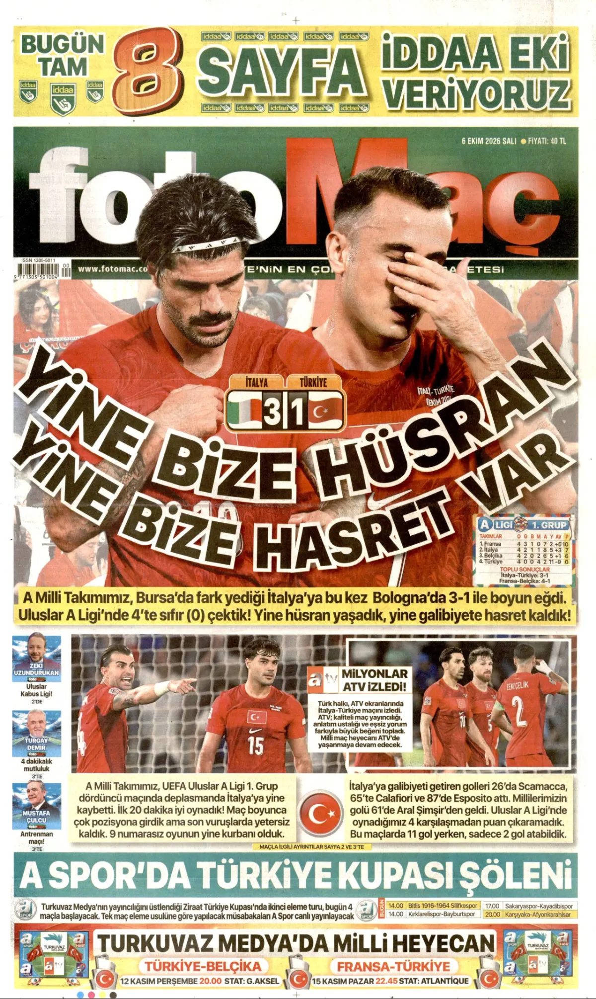 Fotomaç birinci sayfa manşeti (06 Ekim 2026)