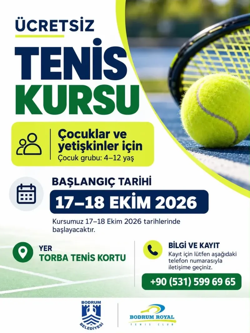 Bodrum Belediyesi Tarafından Ücretsiz Tenis Kursu Düzenlenecek