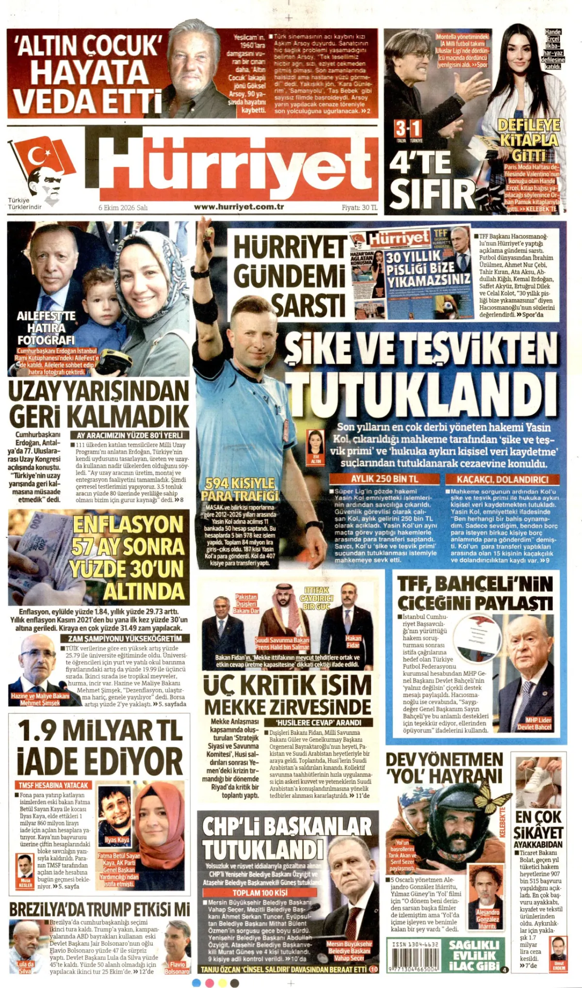 Hürriyet birinci sayfa manşeti (07 Ekim 2026)