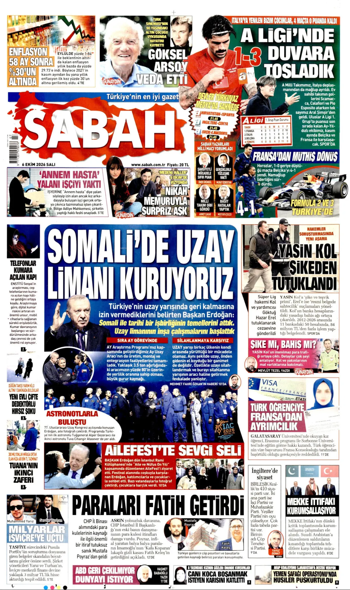 Sabah birinci sayfa manşeti (07 Ekim 2026)
