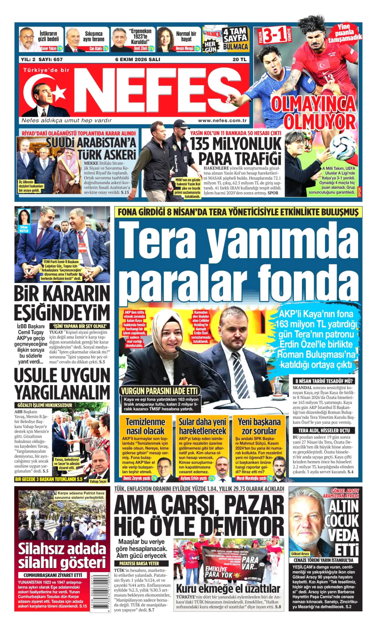 Nefes birinci sayfa manşeti (07 Ekim 2026)