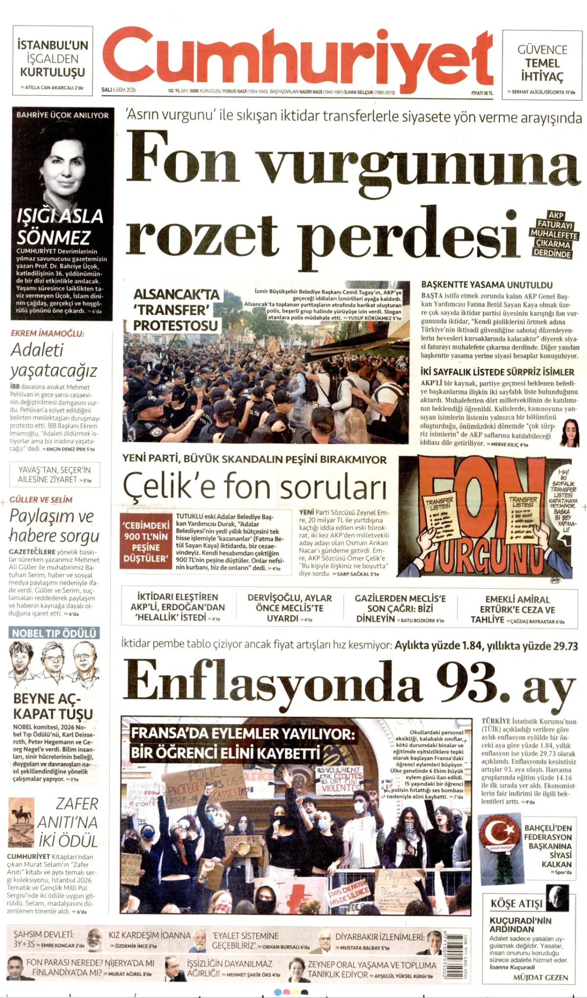 Cumhuriyet birinci sayfa manşeti (07 Ekim 2026)
