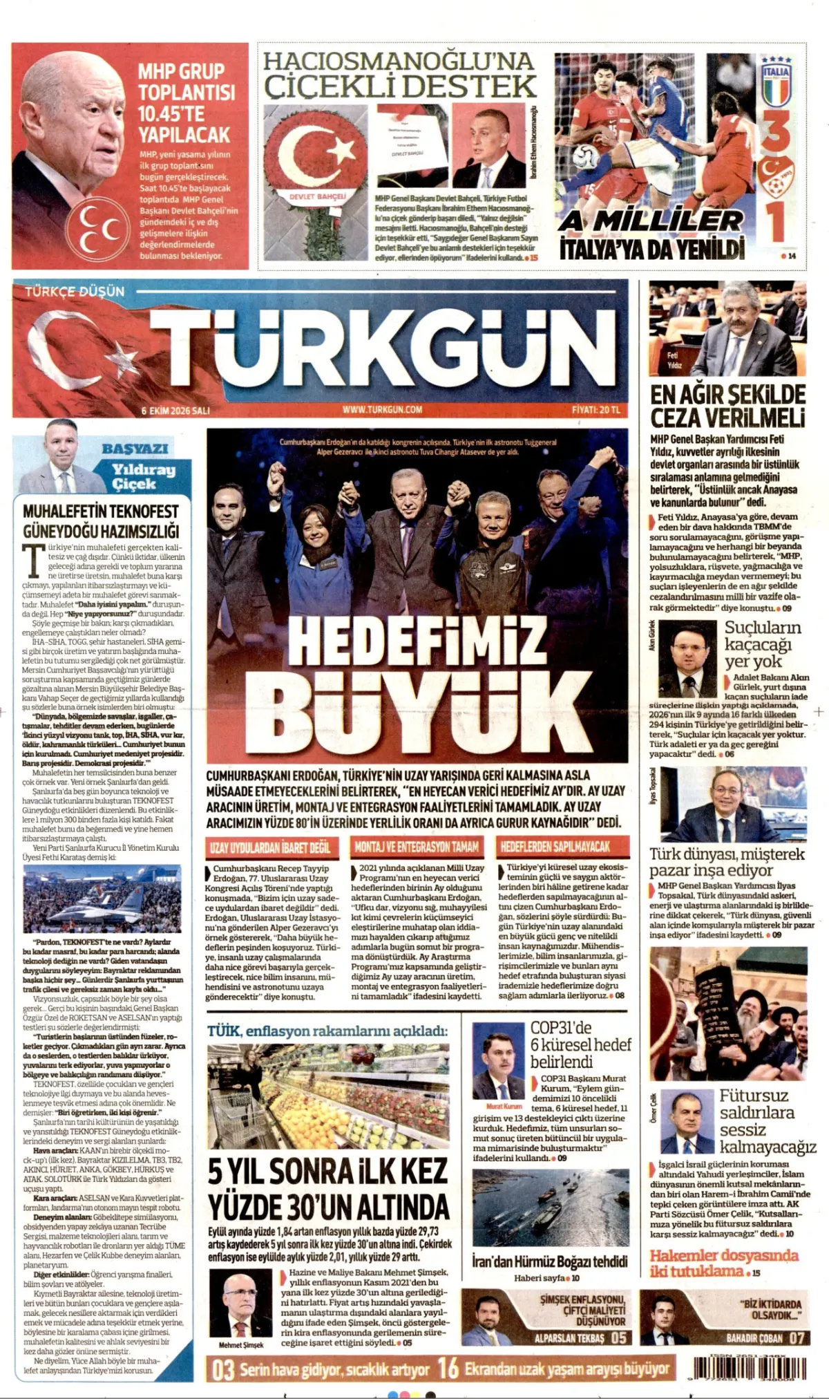 Türkgün birinci sayfa manşeti (07 Ekim 2026)
