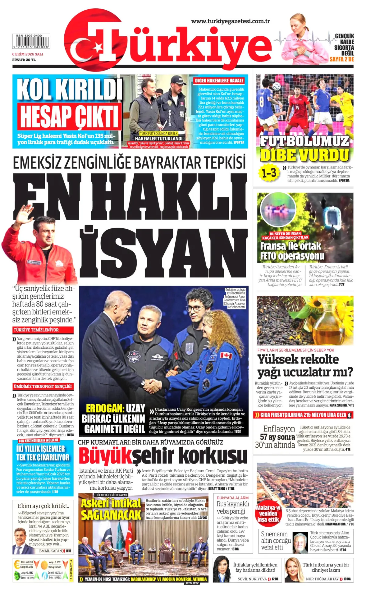 Türkiye birinci sayfa manşeti (07 Ekim 2026)