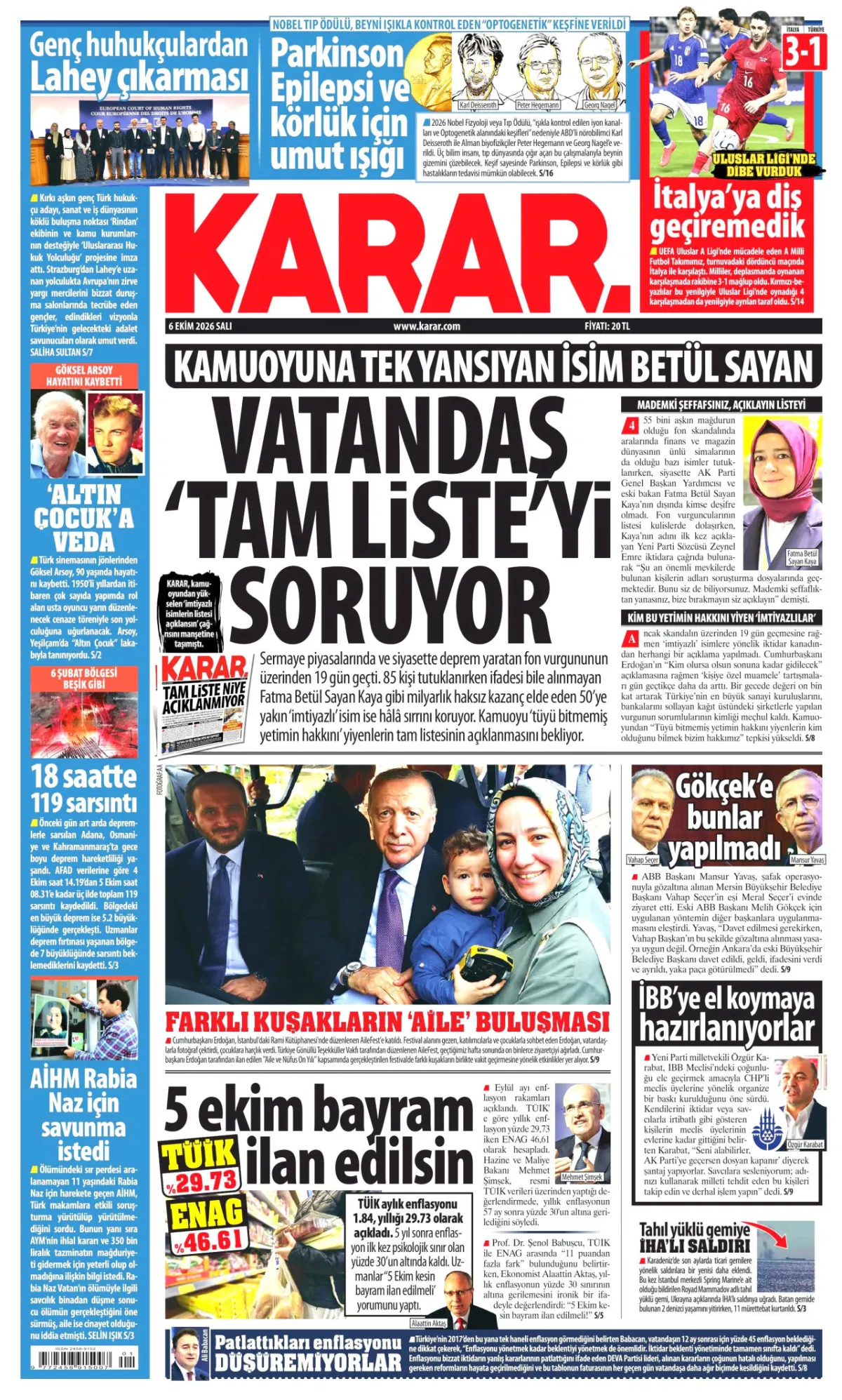 Karar birinci sayfa manşeti (07 Ekim 2026)