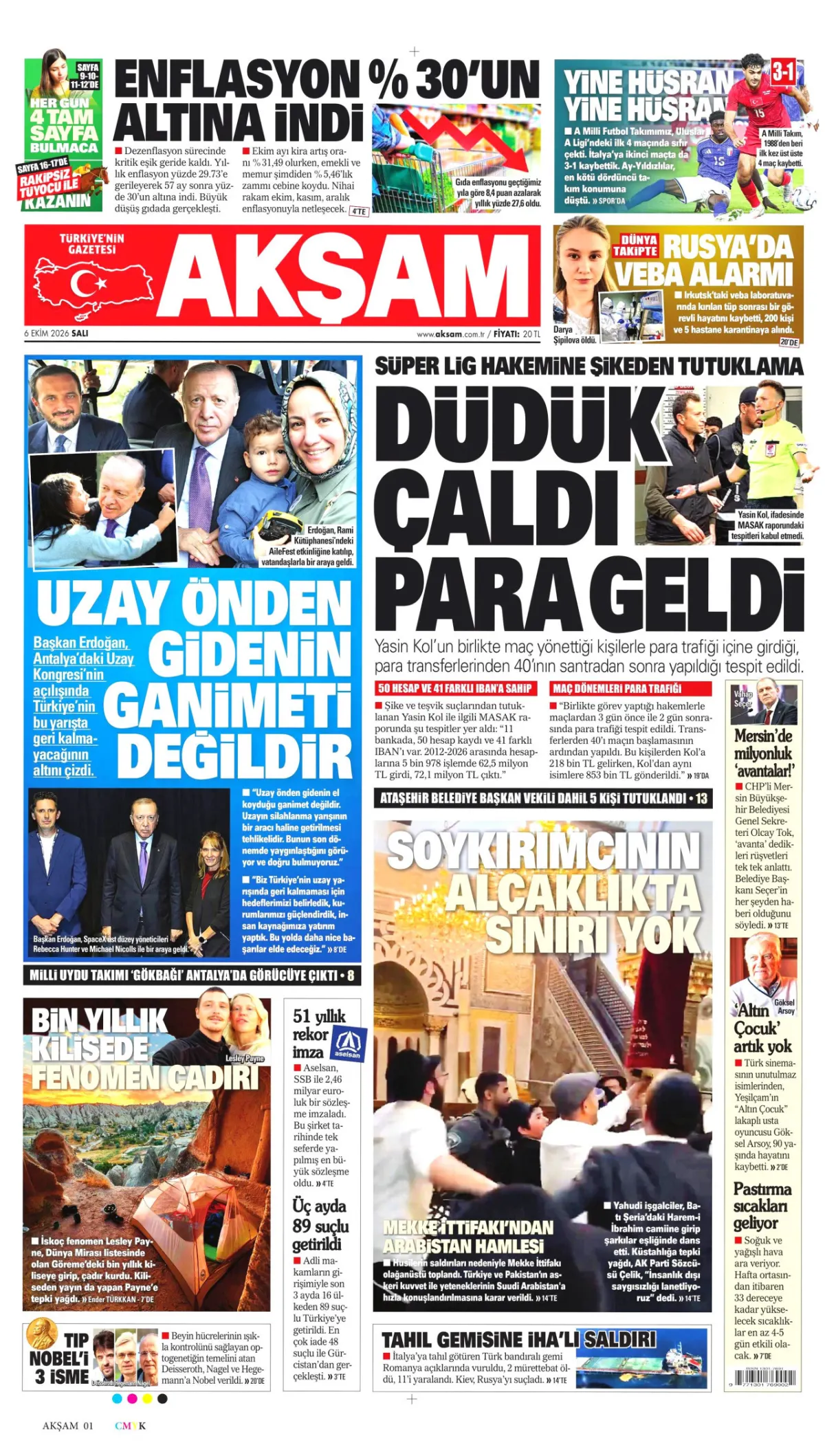 Akşam birinci sayfa manşeti (07 Ekim 2026)