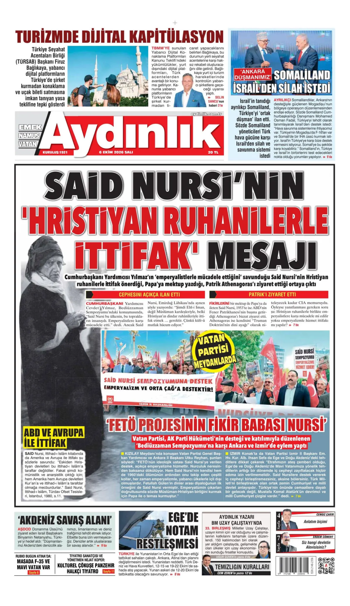Aydınlık birinci sayfa manşeti (07 Ekim 2026)