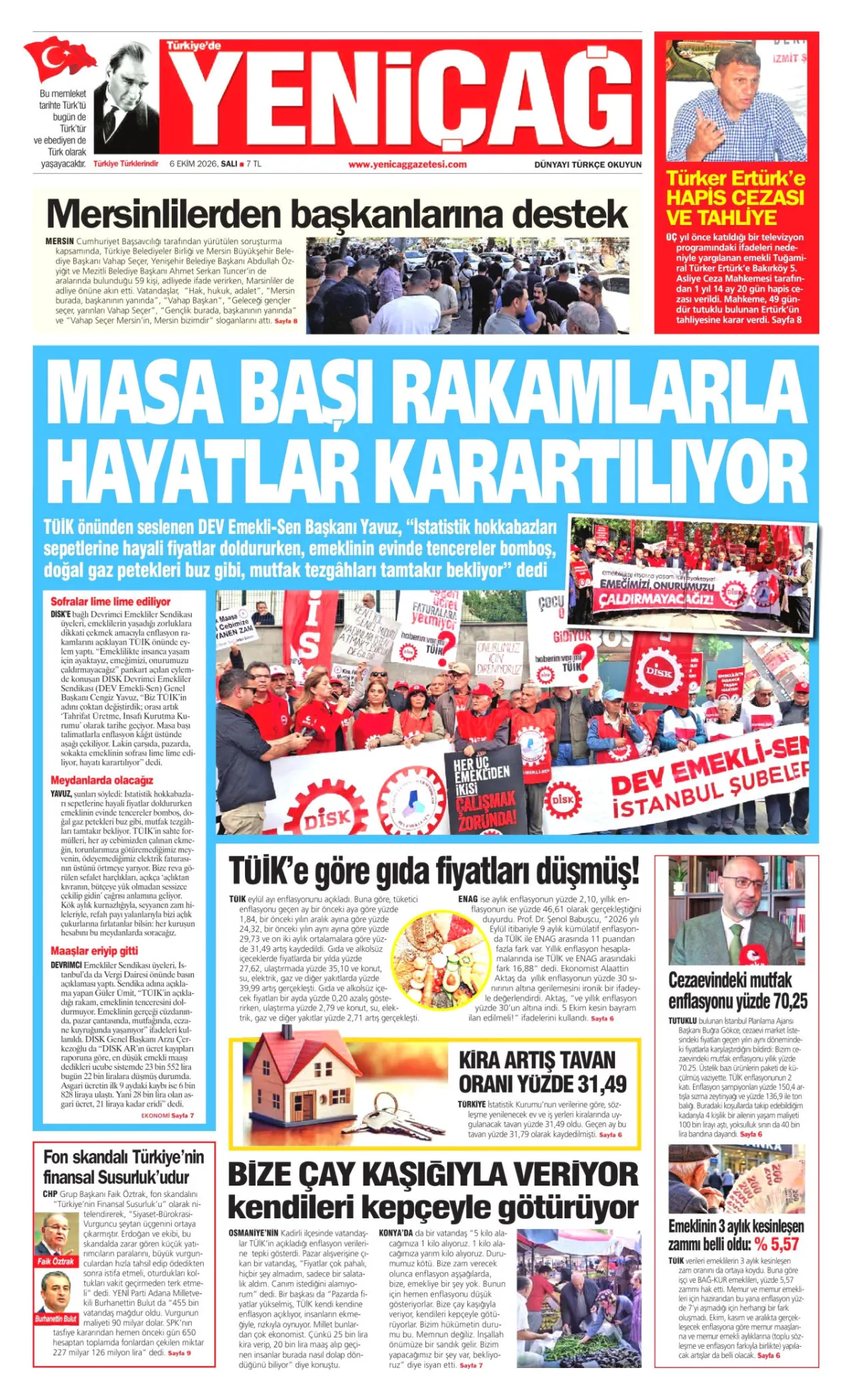 Yeniçağ birinci sayfa manşeti (07 Ekim 2026)