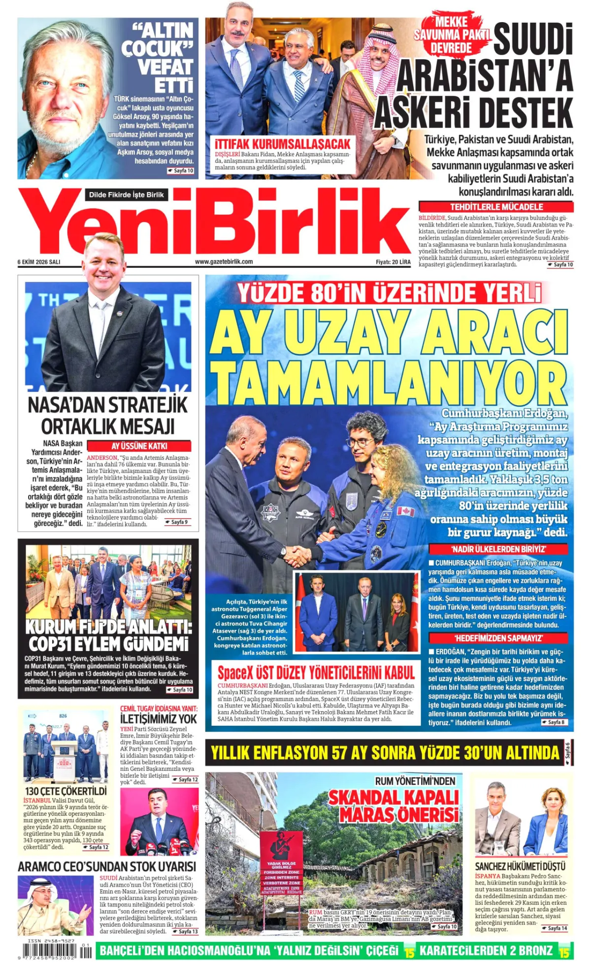YeniBirlik birinci sayfa manşeti (07 Ekim 2026)