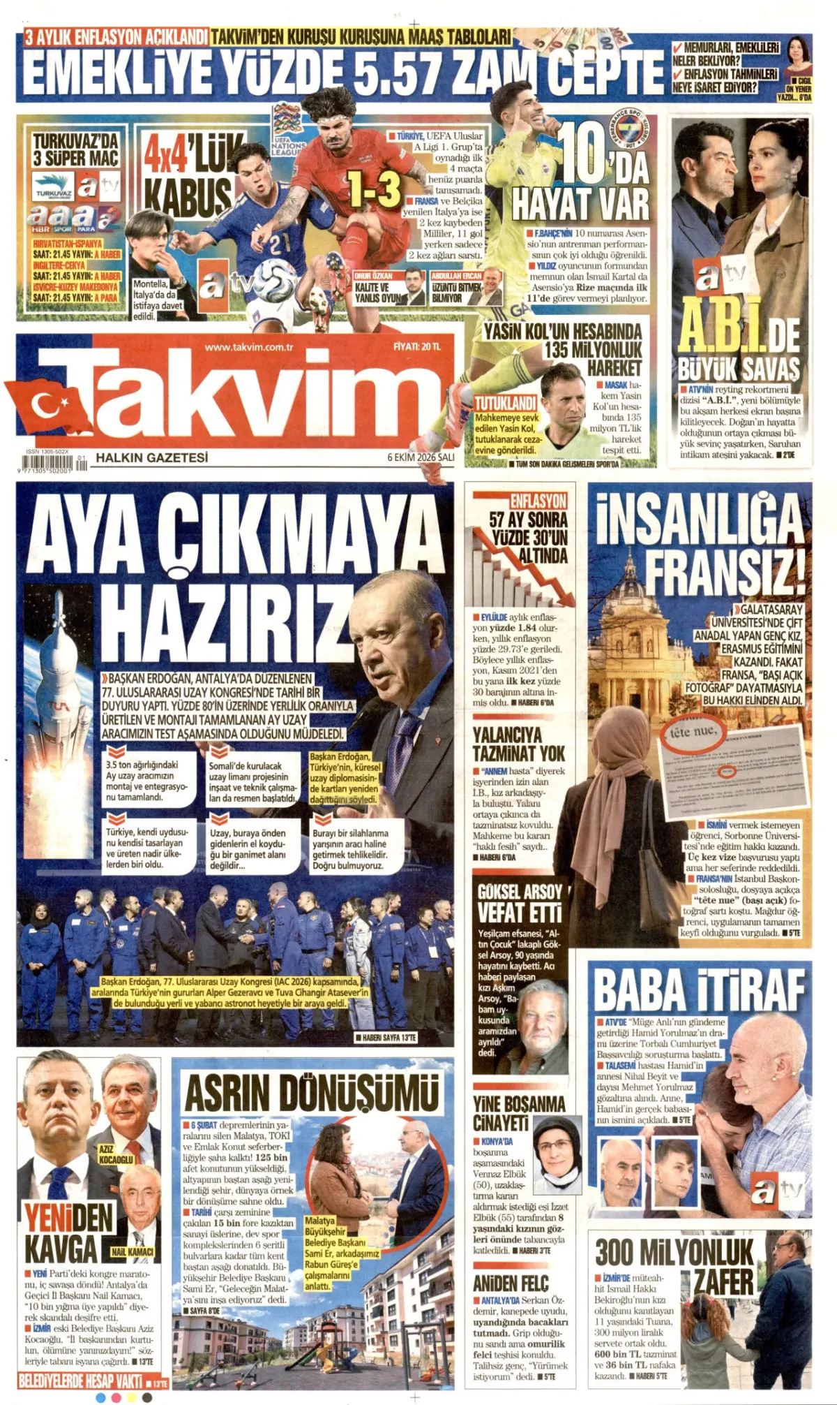 Takvim birinci sayfa manşeti (07 Ekim 2026)