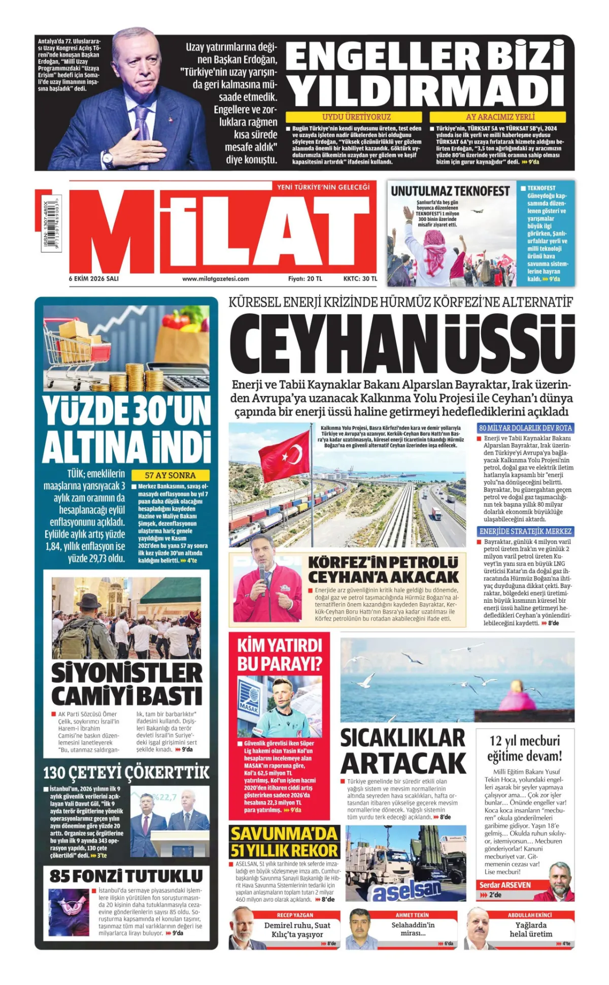Milat birinci sayfa manşeti (07 Ekim 2026)