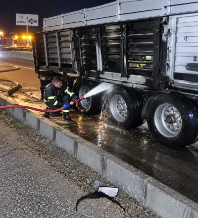 Batman'da Seyir Halindeki Tırın Lastiği Yandı