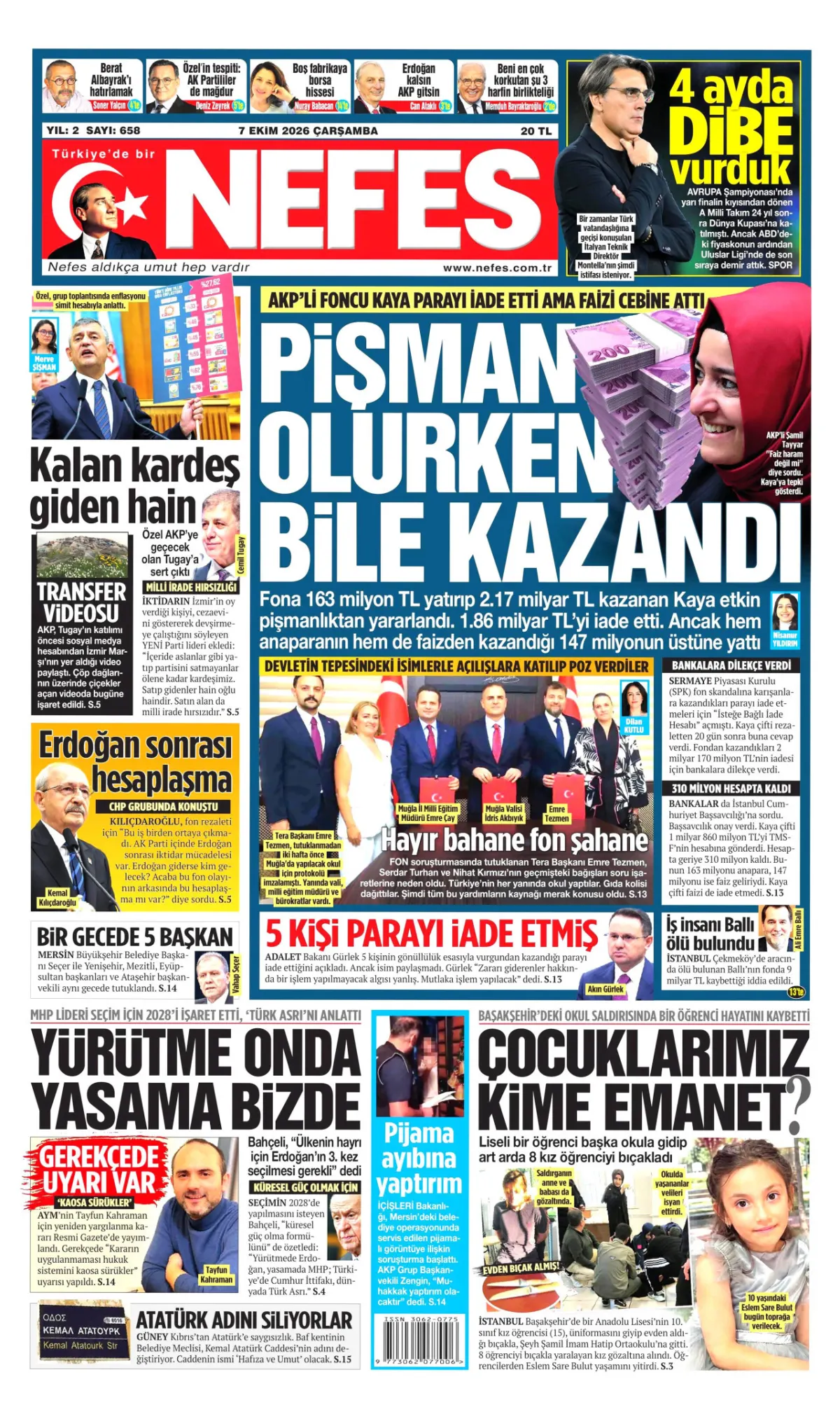 Nefes birinci sayfa manşeti (08 Ekim 2026)