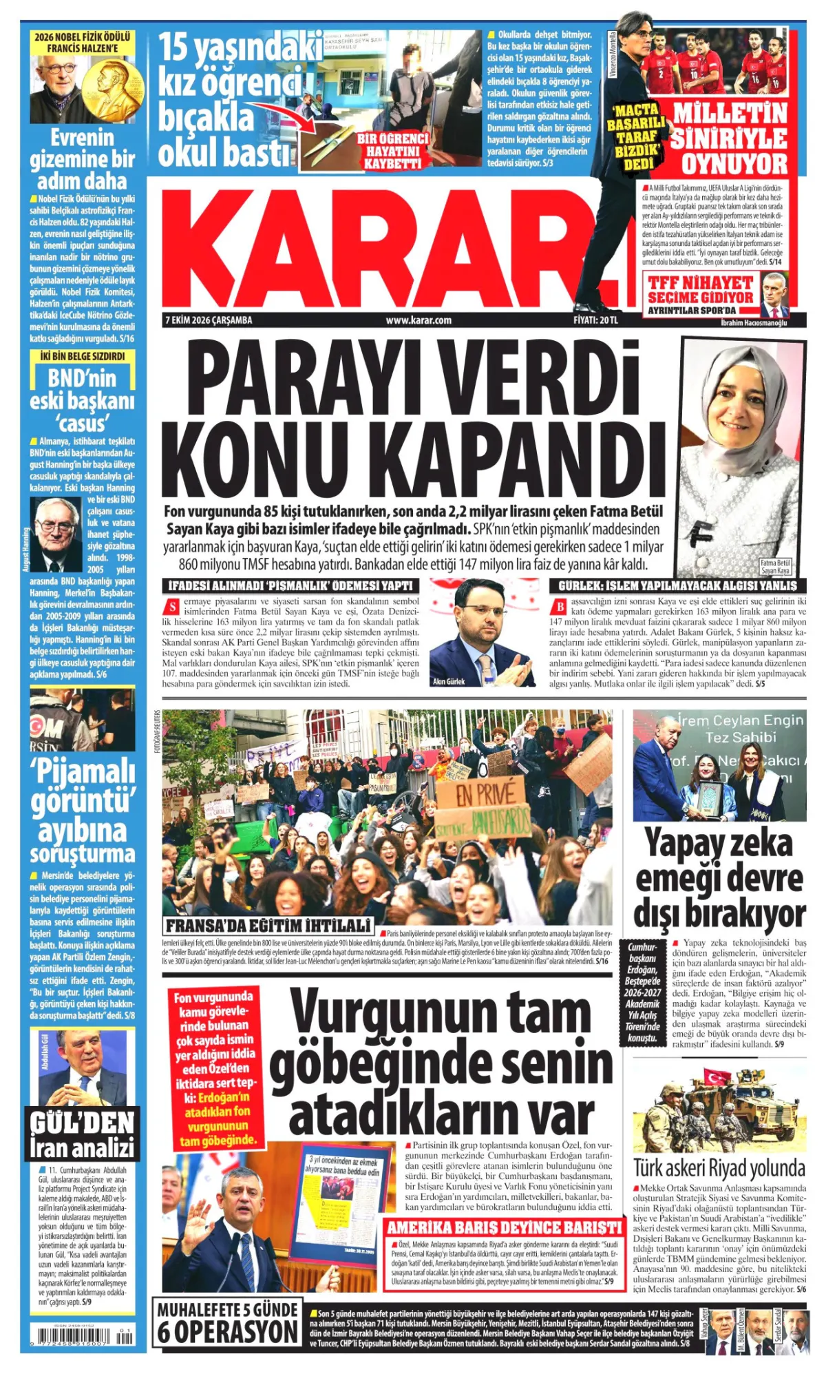 Karar birinci sayfa manşeti (08 Ekim 2026)