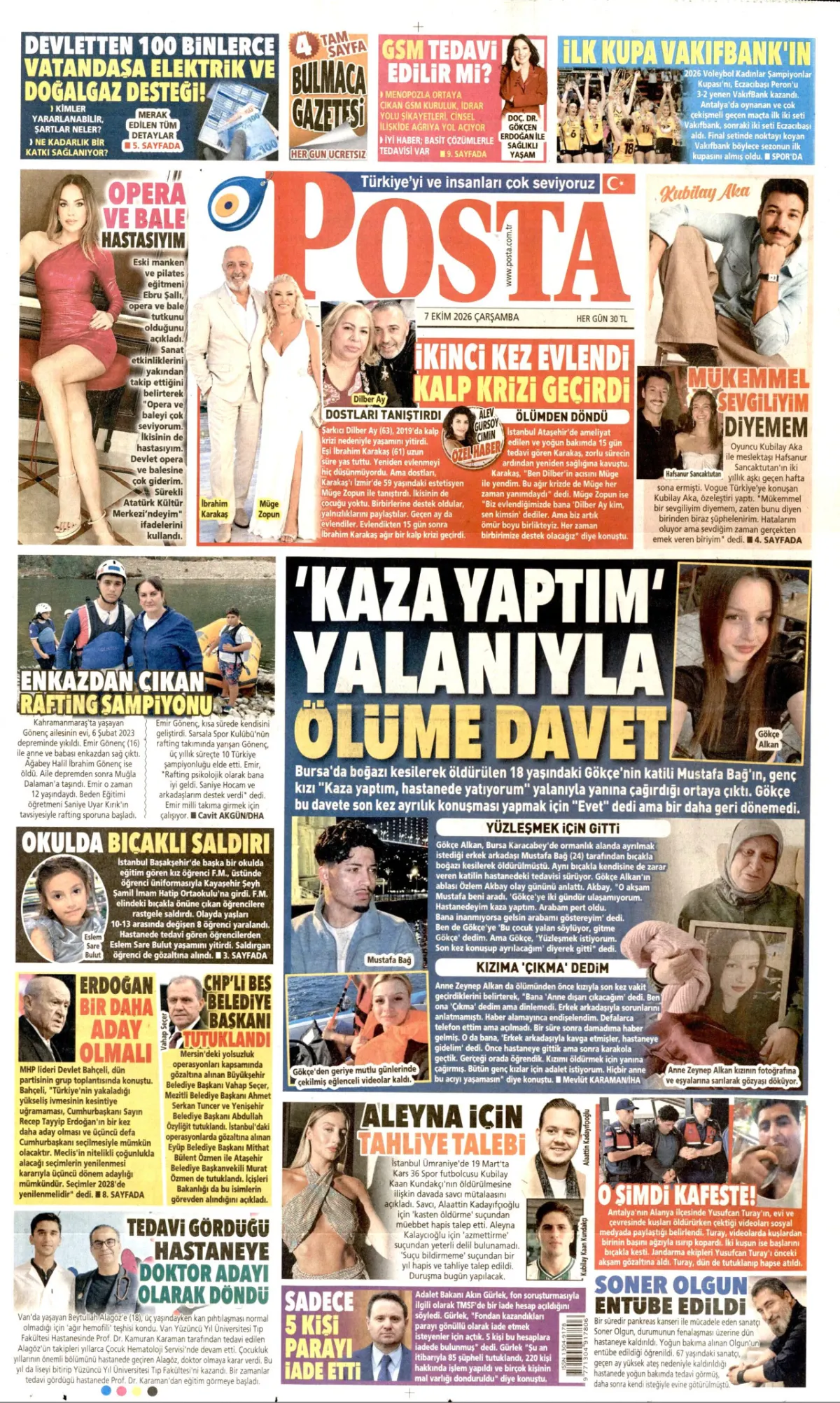 Posta birinci sayfa manşeti (08 Ekim 2026)