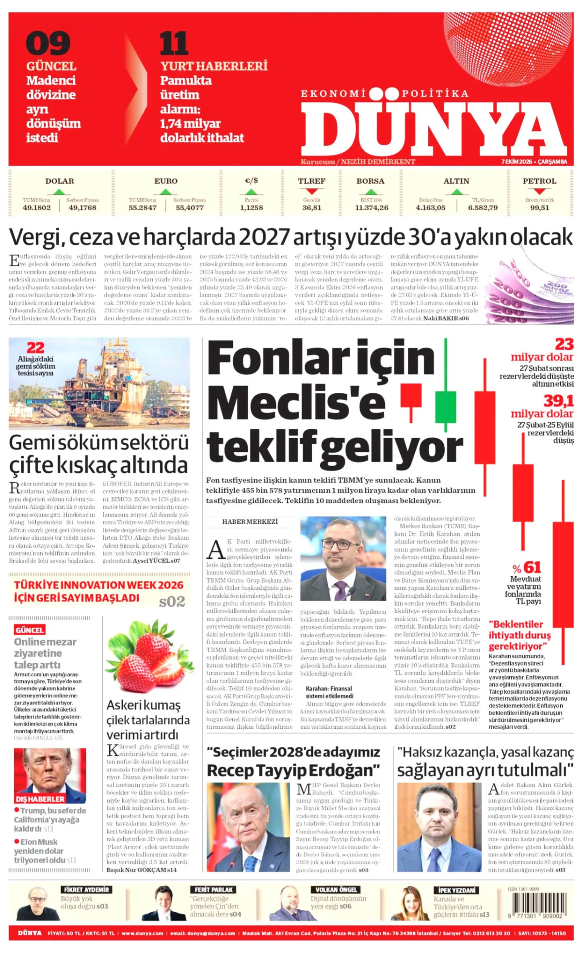 Dünya birinci sayfa manşeti (08 Ekim 2026)