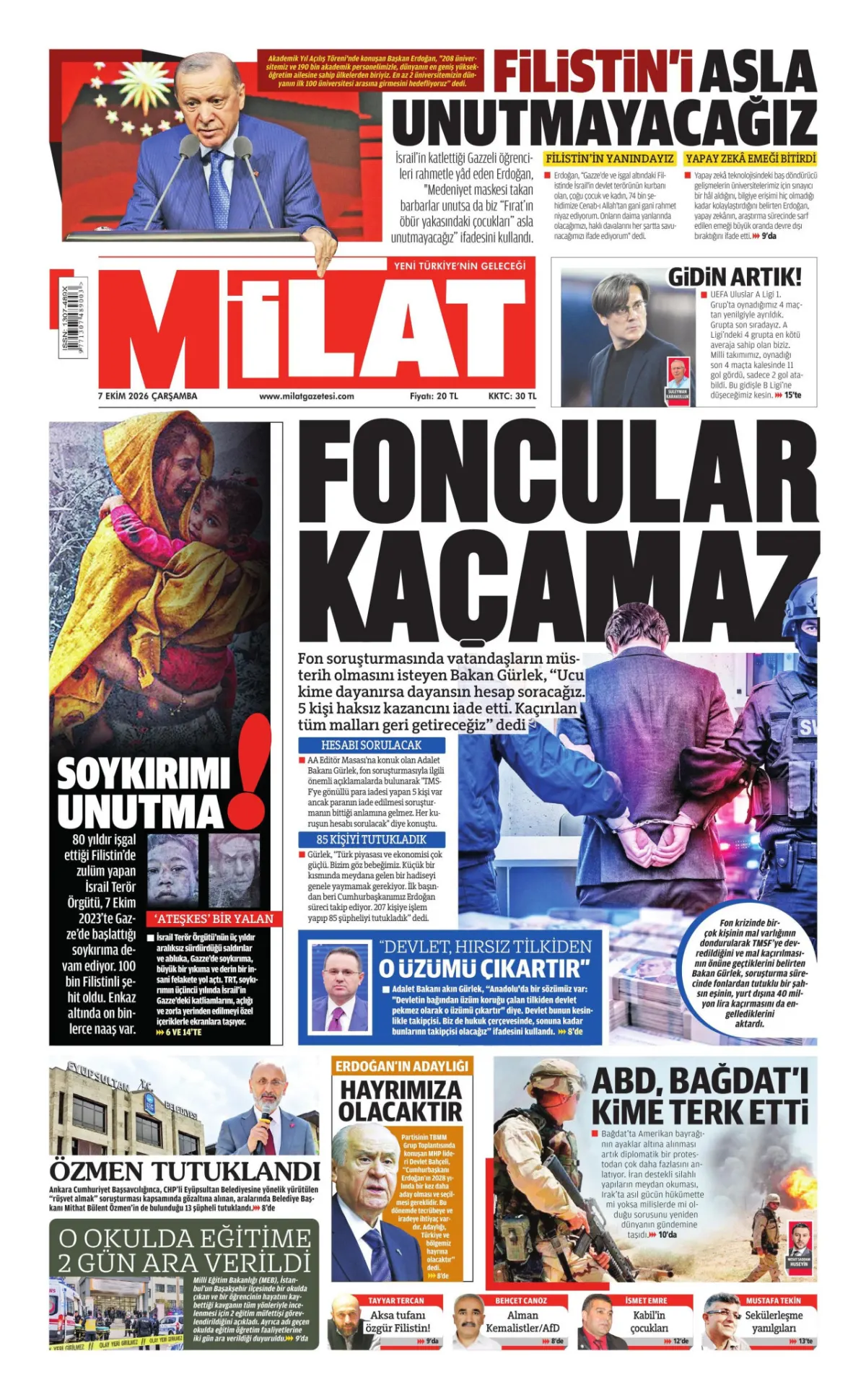 Milat birinci sayfa manşeti (08 Ekim 2026)