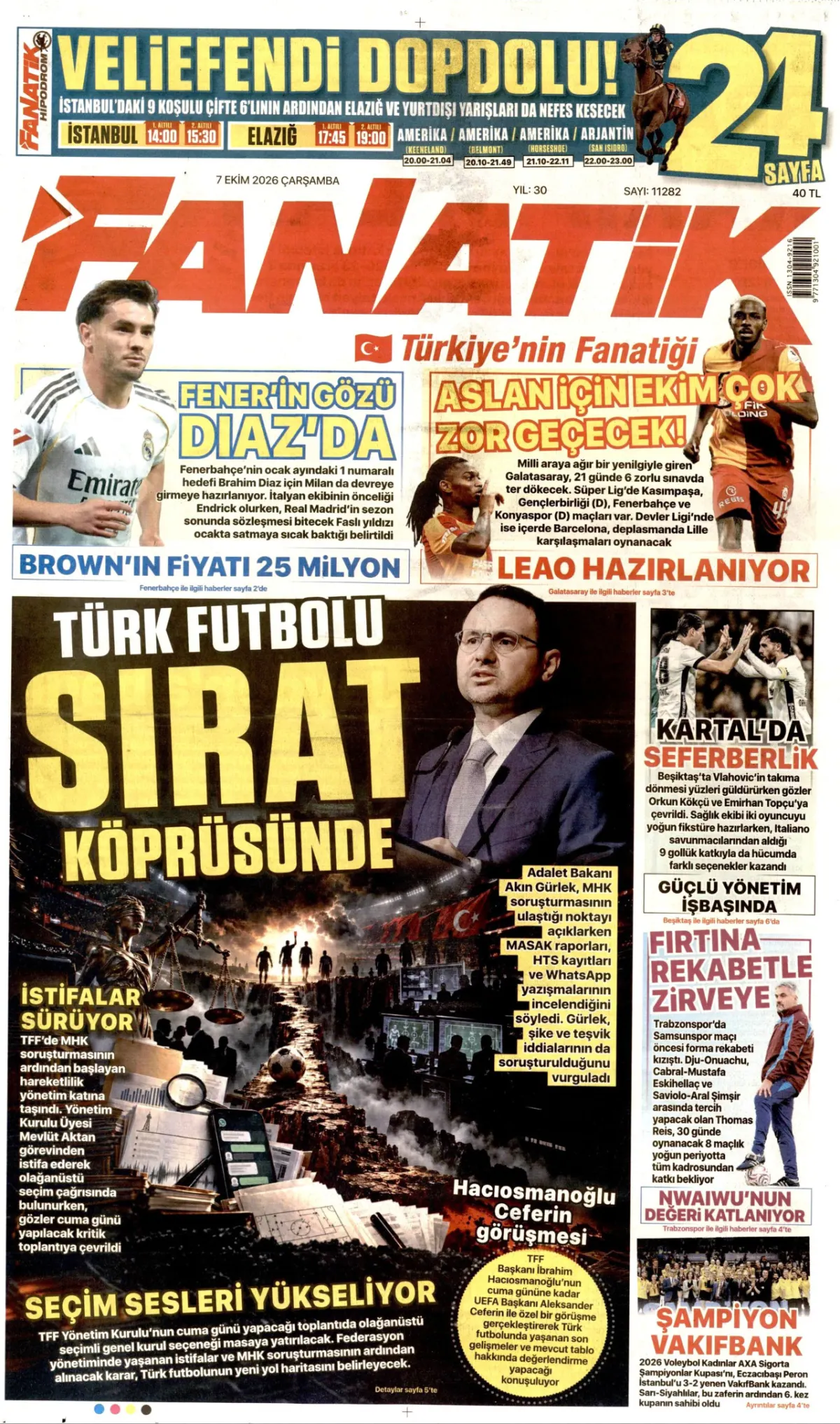 Fanatik birinci sayfa manşeti (08 Ekim 2026)
