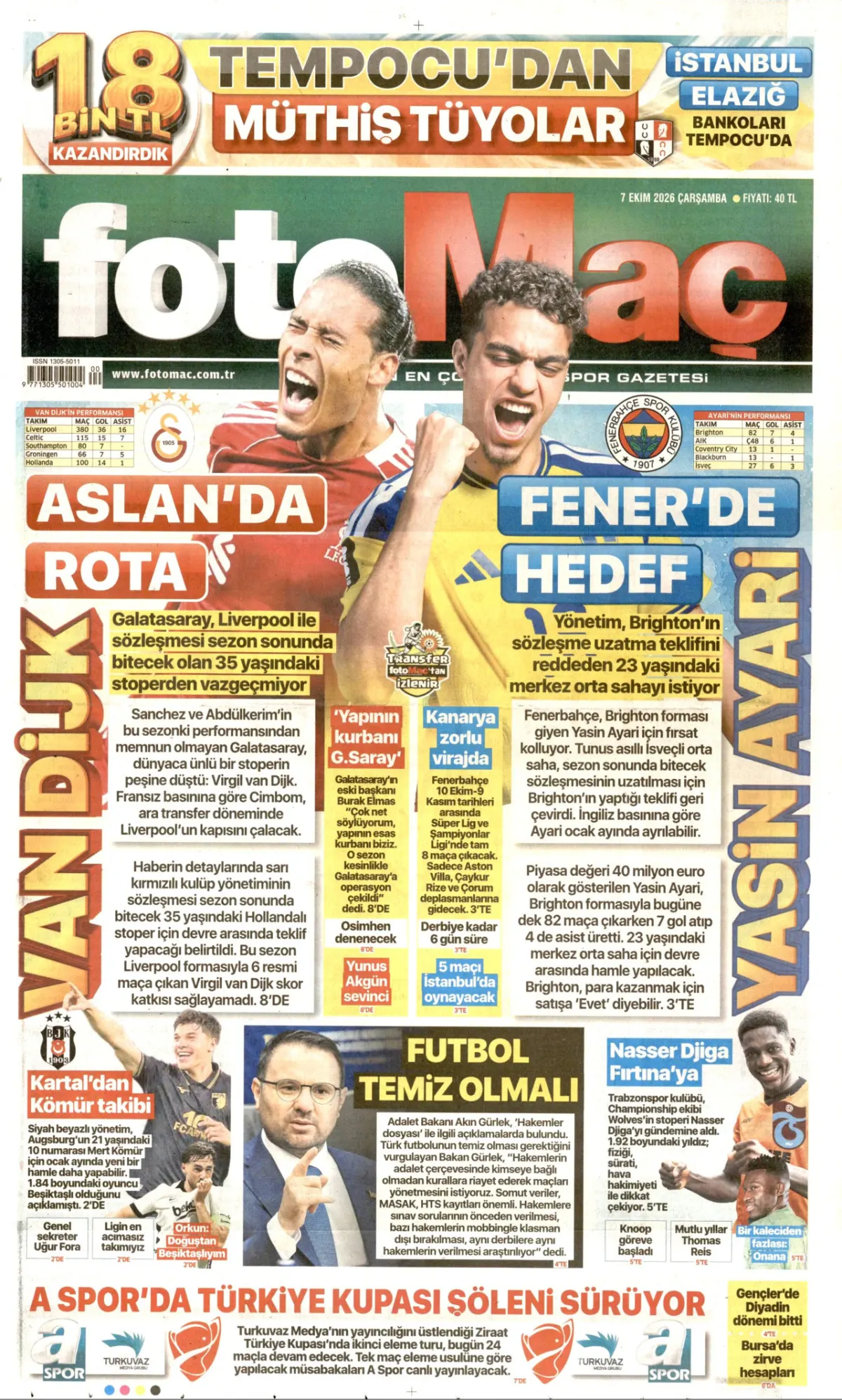 Fotomaç birinci sayfa manşeti (08 Ekim 2026)
