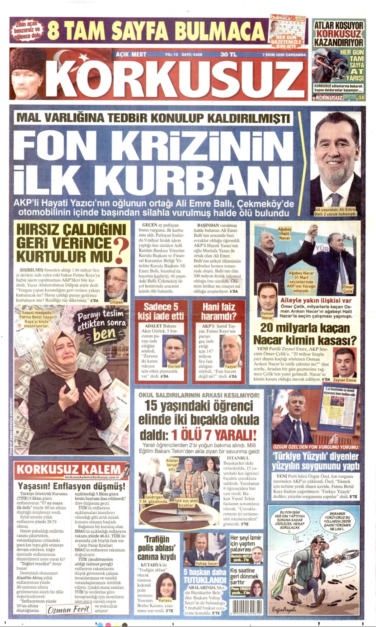 Korkusuz birinci sayfa manşeti (08 Ekim 2026)