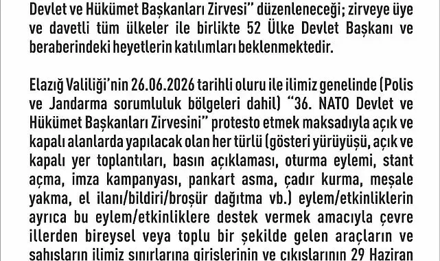 Elazığ'da 14 günlük eylem yasağı