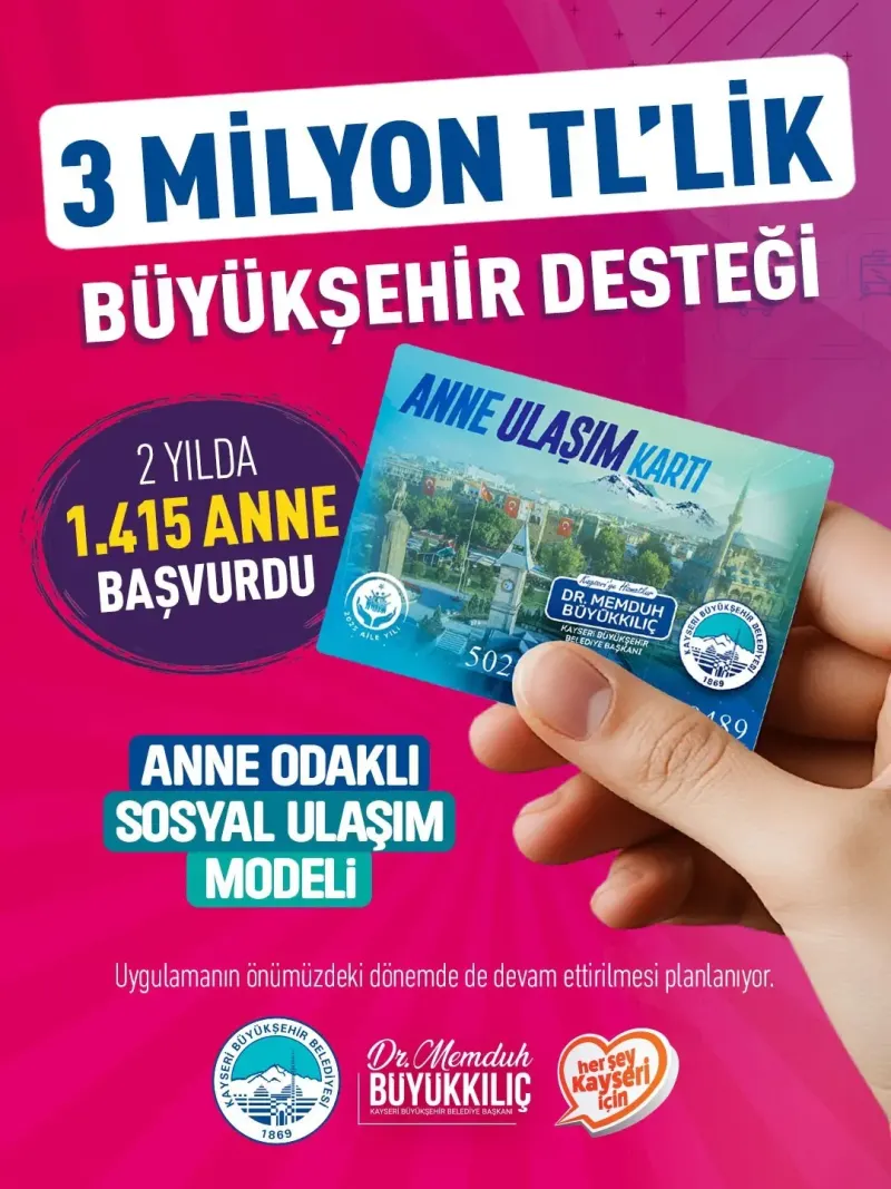 Kayseri Büyükşehir Belediyesi Tarafından Hayata Geçirilen Anne Ulaşım Kartı Desteği Sürüyor