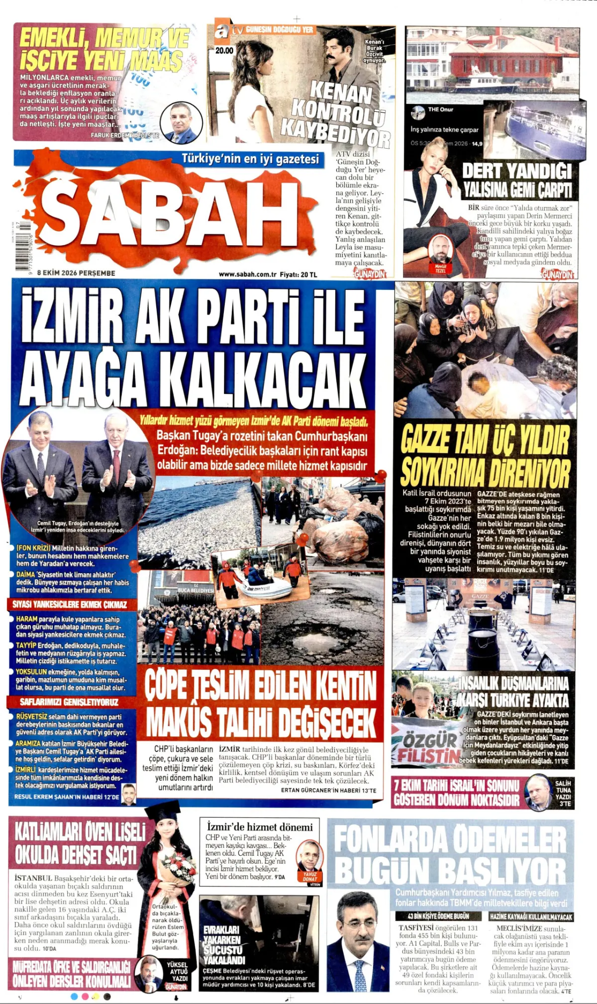 Sabah birinci sayfa manşeti (09 Ekim 2026)