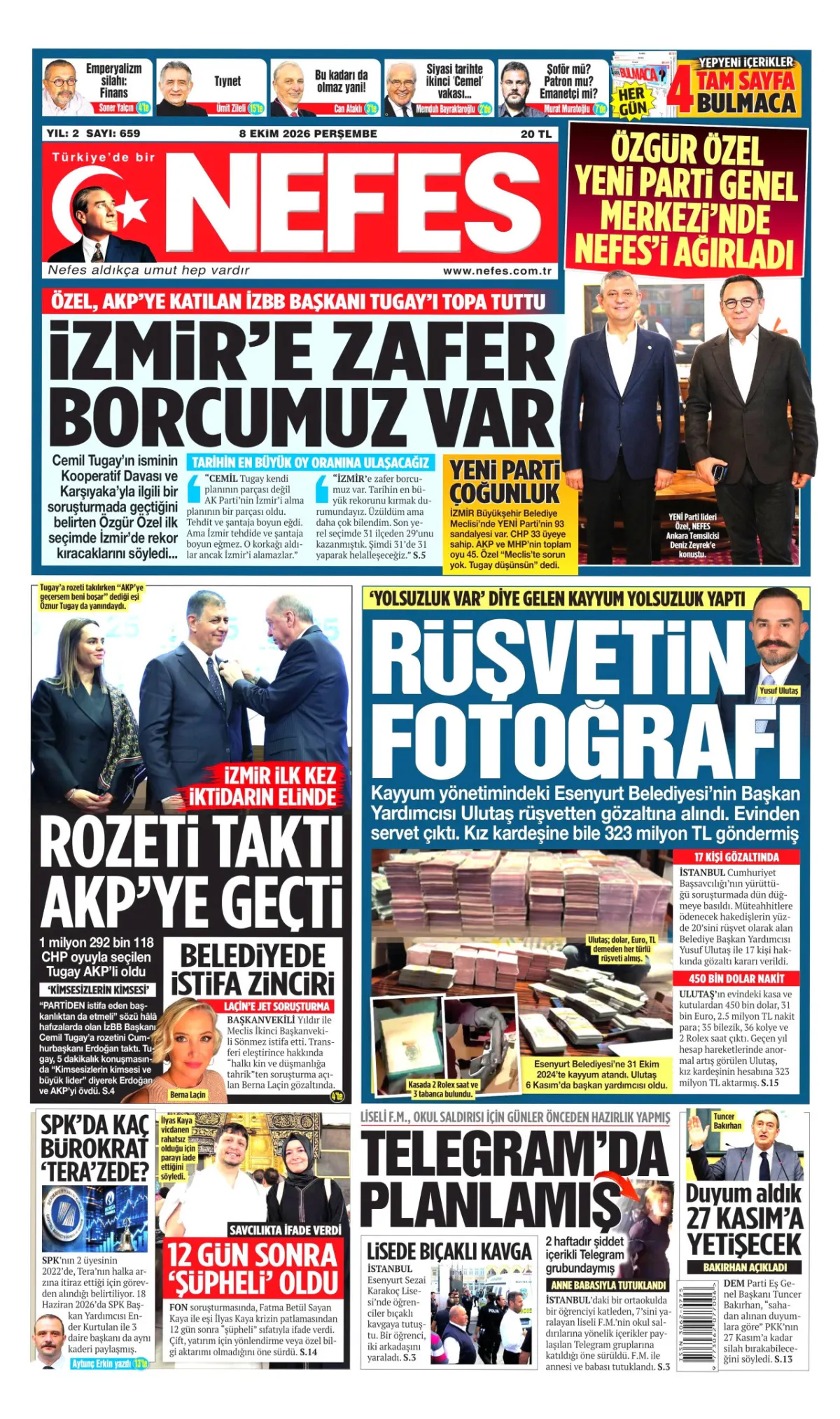 Nefes birinci sayfa manşeti (09 Ekim 2026)