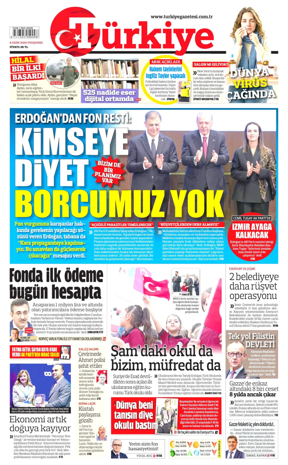 Türkiye birinci sayfa manşeti (09 Ekim 2026)
