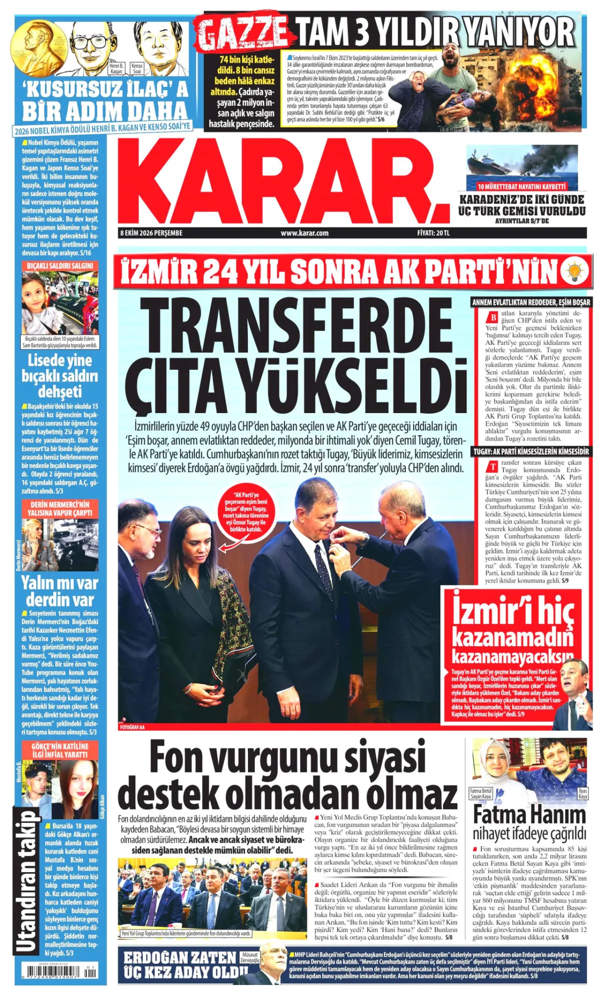 Karar birinci sayfa manşeti (09 Ekim 2026)