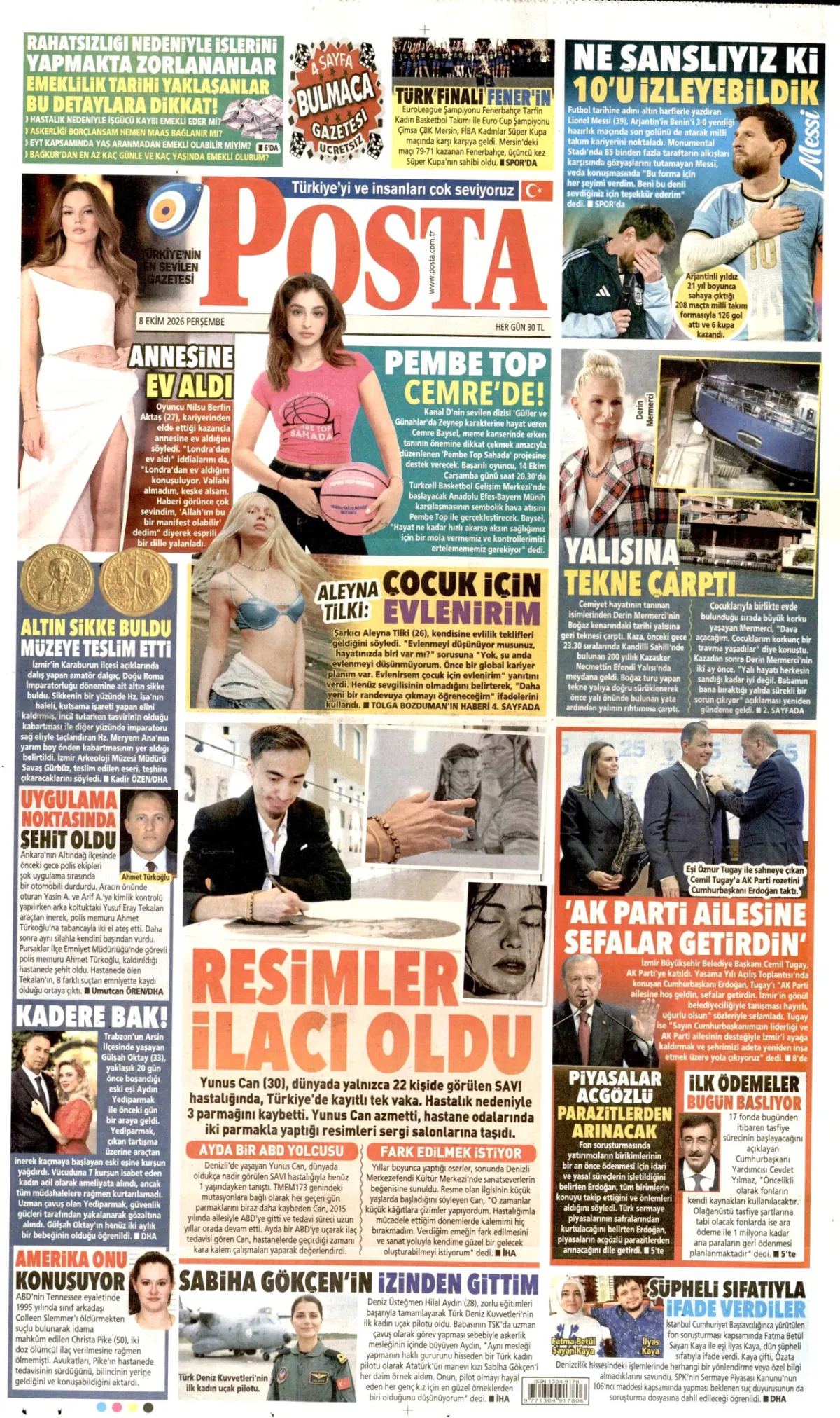 Posta birinci sayfa manşeti (09 Ekim 2026)