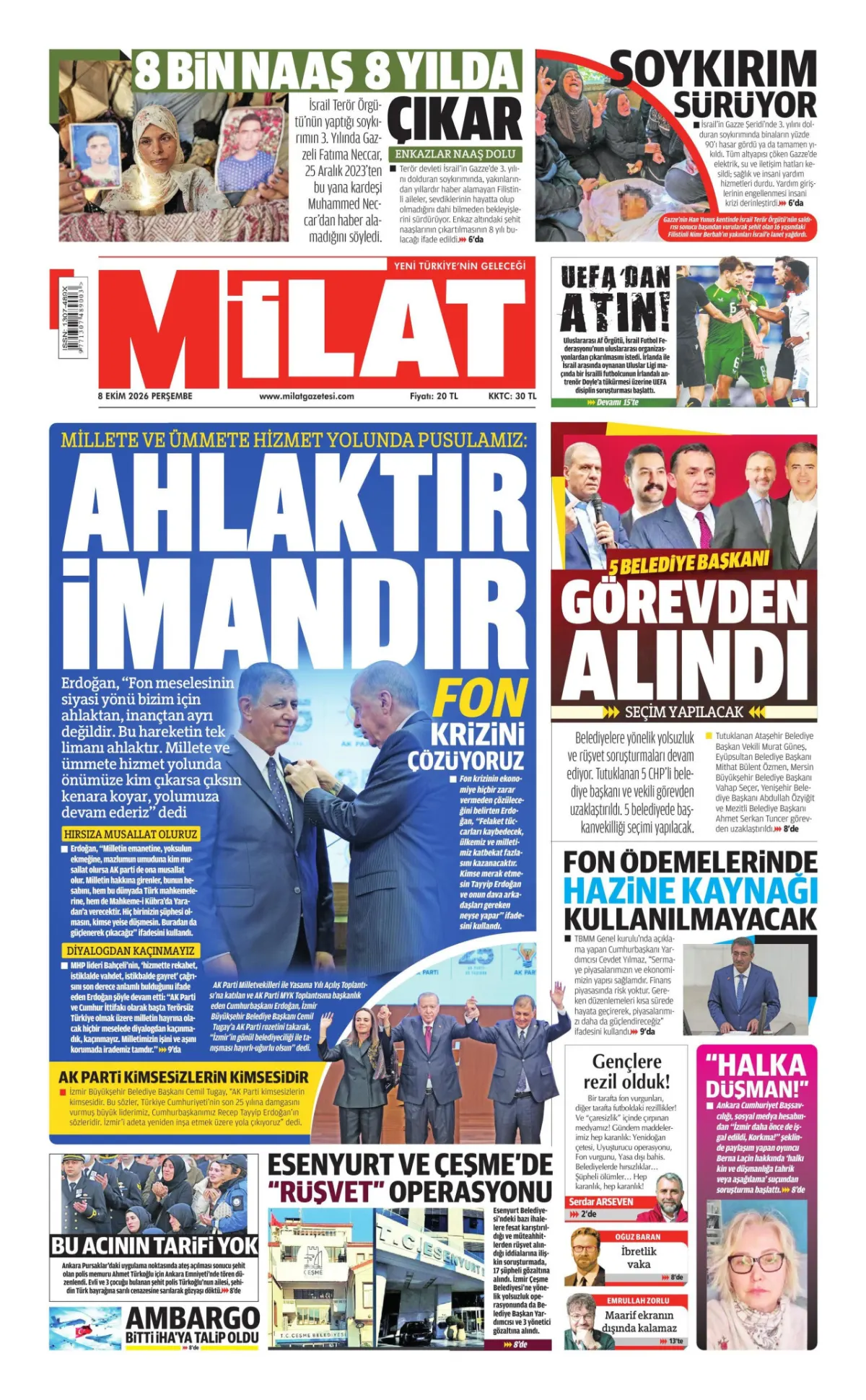 Milat birinci sayfa manşeti (09 Ekim 2026)