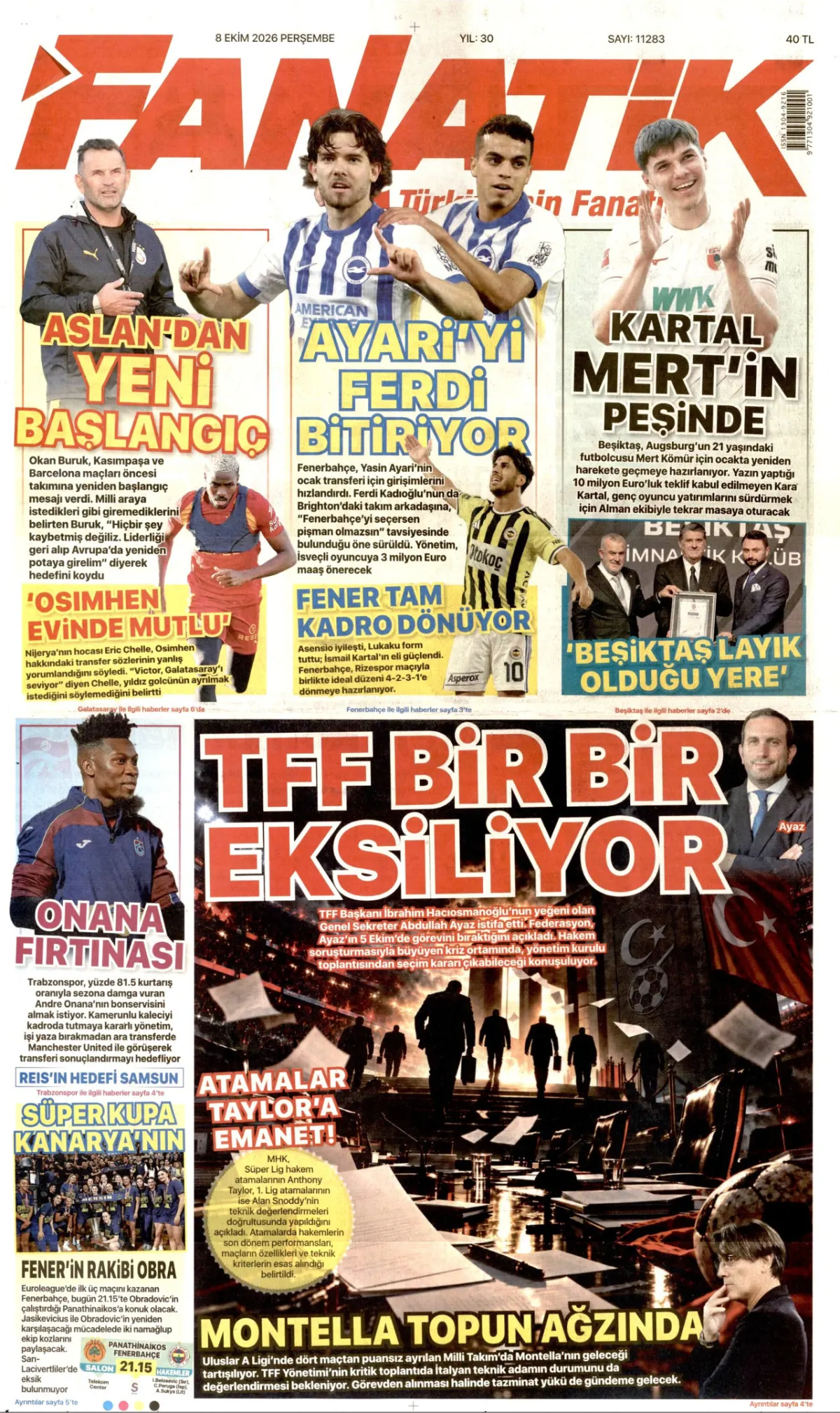 Fanatik birinci sayfa manşeti (09 Ekim 2026)