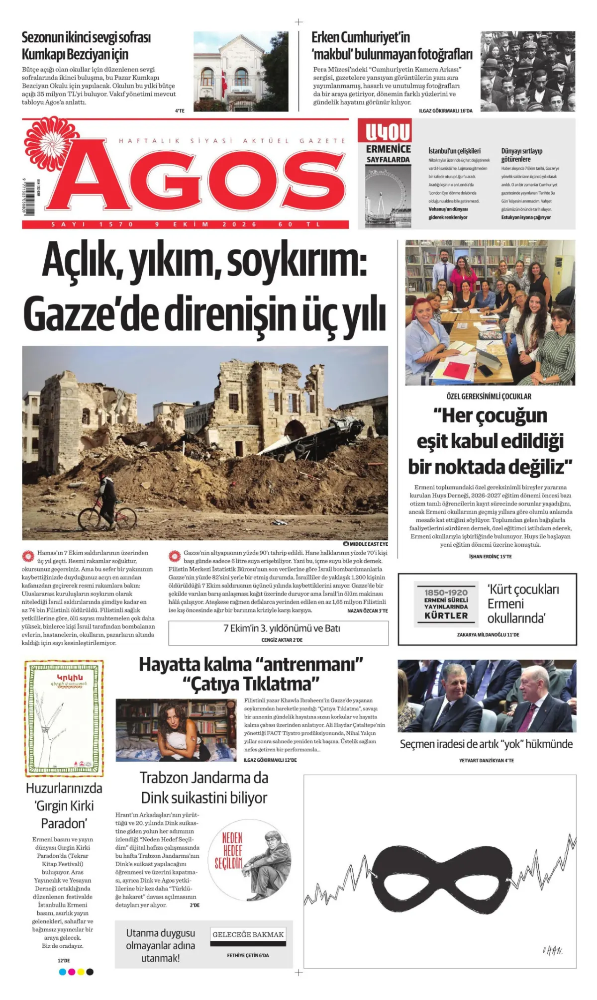 Agos birinci sayfa manşeti (09 Ekim 2026)
