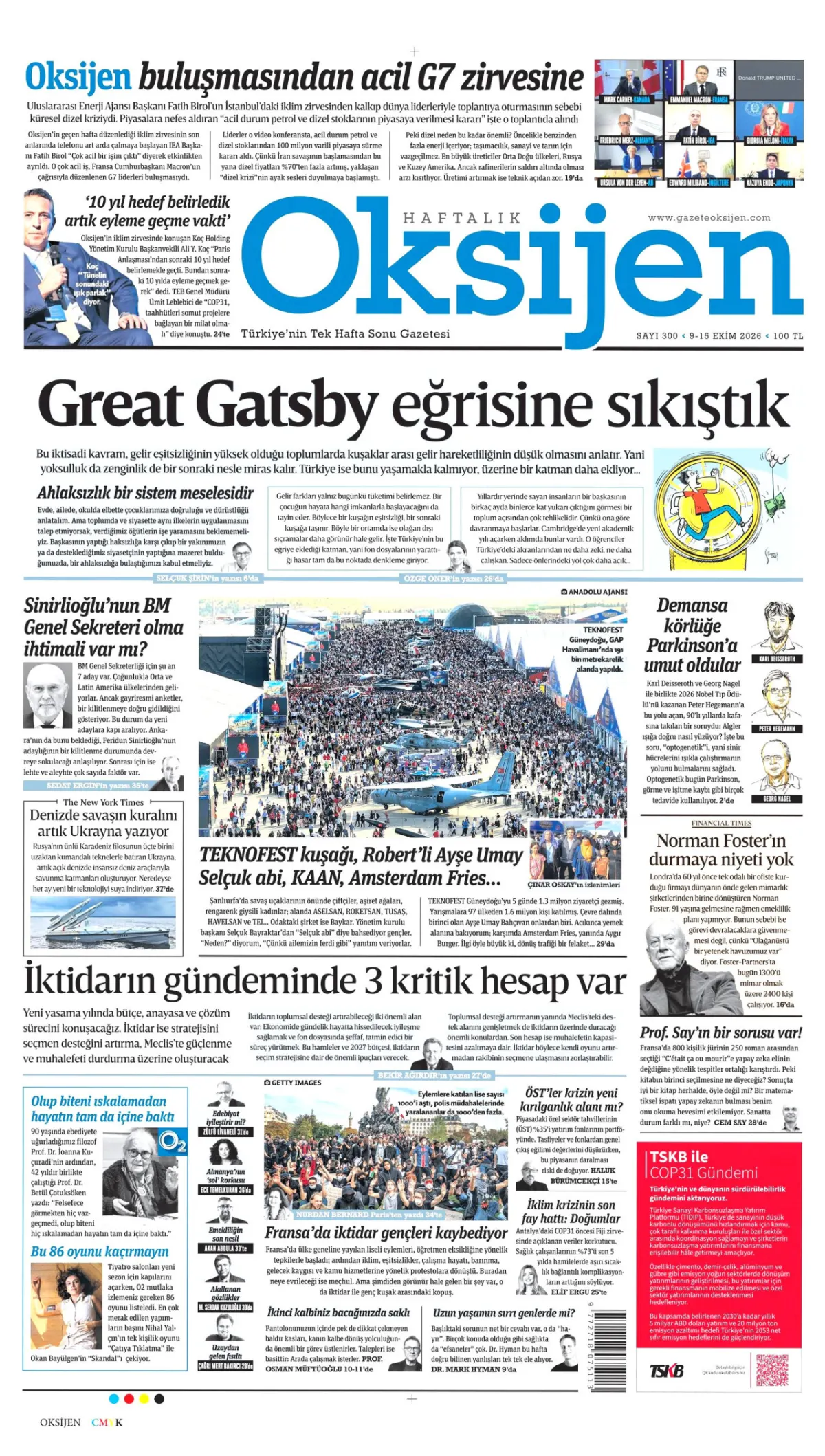 Oksijen birinci sayfa manşeti (09 Ekim 2026)