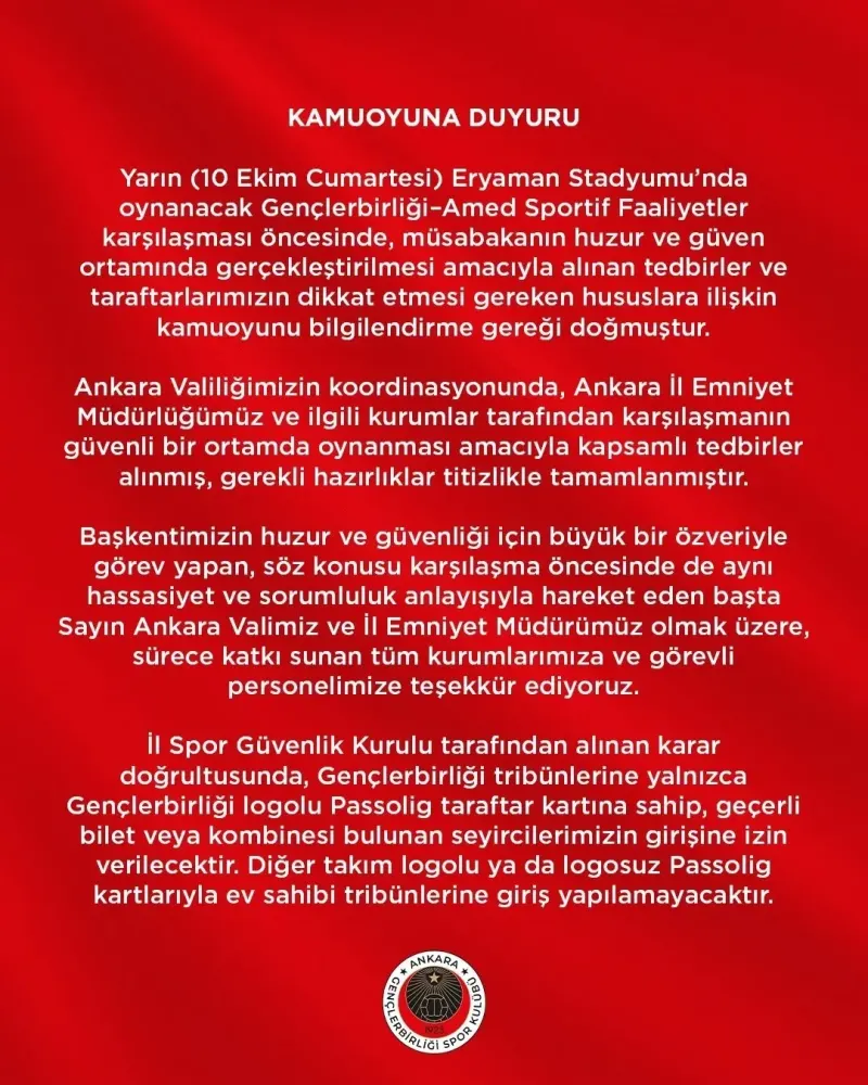Gençlerbirliği Ve Amed Sportif Faaliyetler Maçında Sıkı Güvenlik Tedbiri Uygulanacak